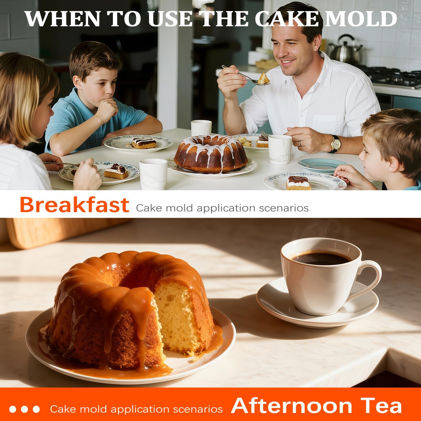 9.5″ Leak-proof Nonstick Silicone Cake Mold Bundt Cake Pan Baking Mold for Ch…