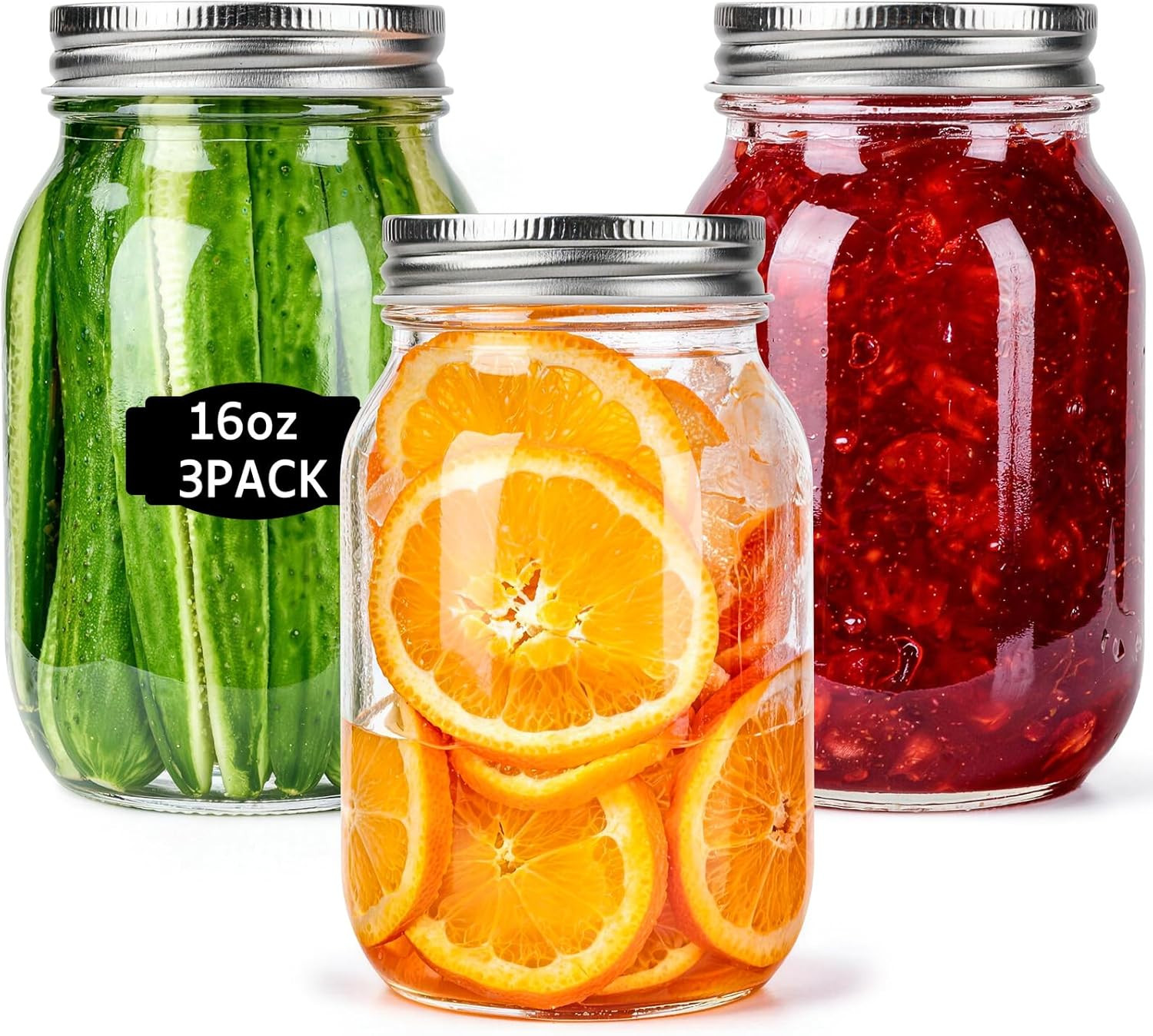 Glass Mason Jars 16 Oz 3 Pack Regular Mouth Canning Lids