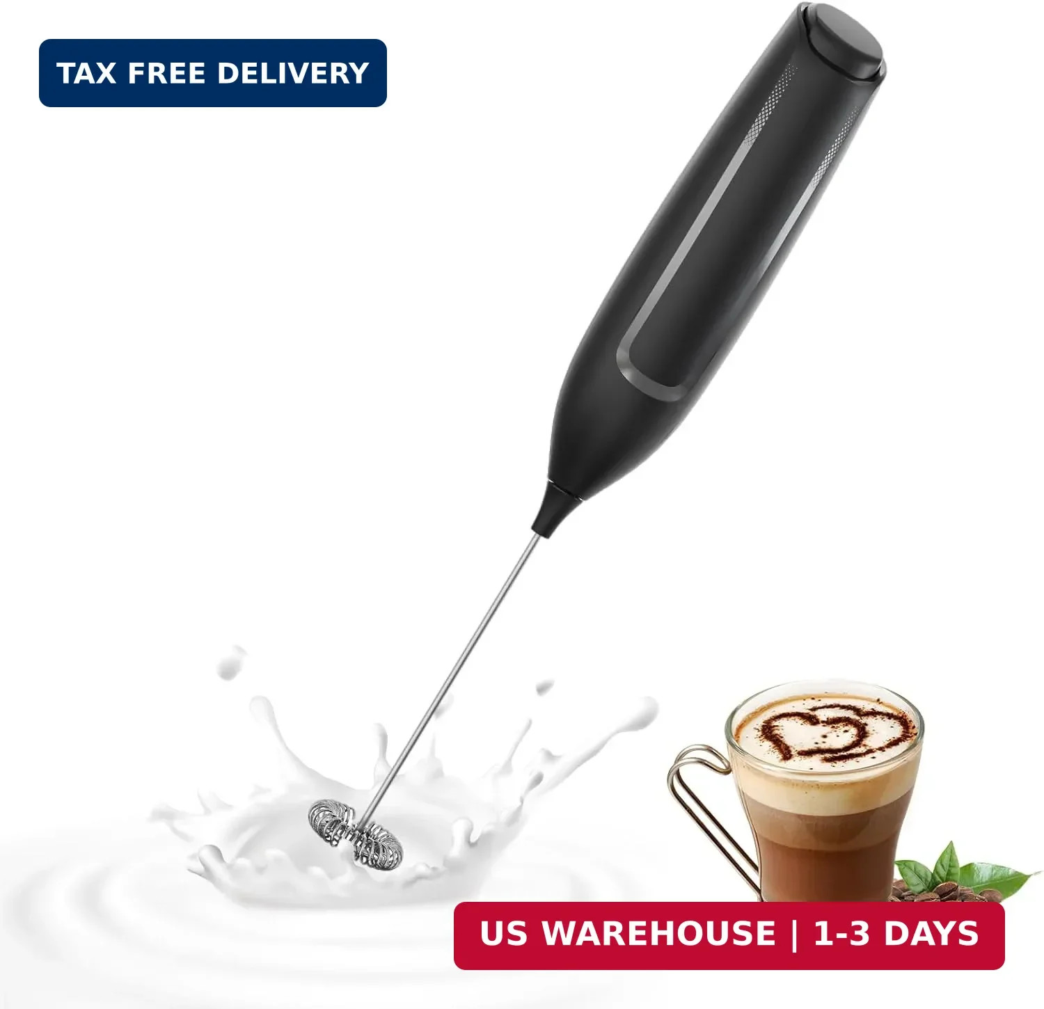 Milk Frother Handheld Battery, Electric Foam Maker Frother Wand, Drink Mixer wit