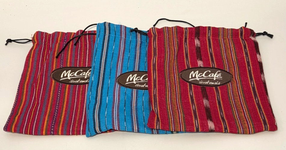 McDonald’s McCafe Cloth Striped Advertising Drawstring Bag Coffee Gift Turquoise