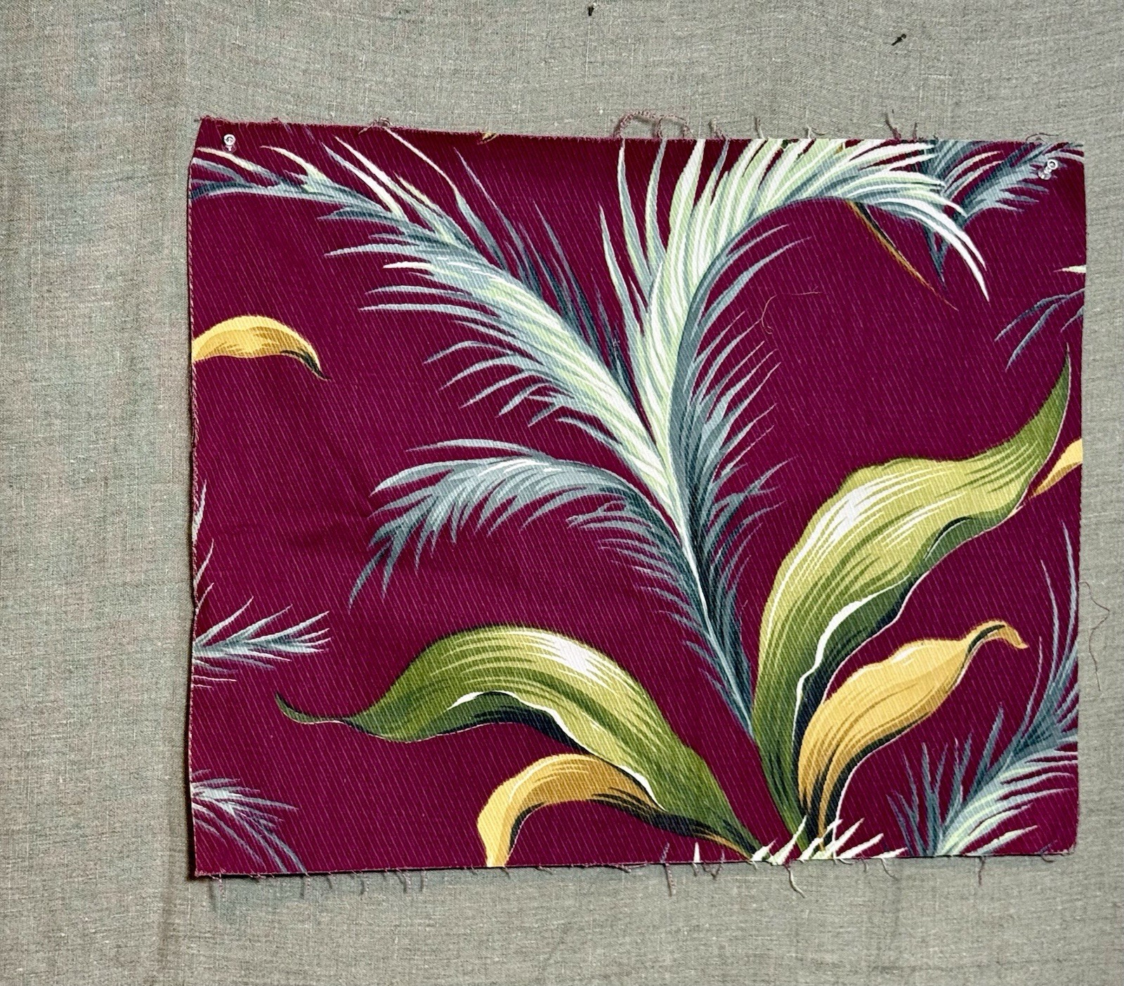 Vintage Plume Tropical Barkcloth Pillow Miami Art Deco(6 pillow front panels)