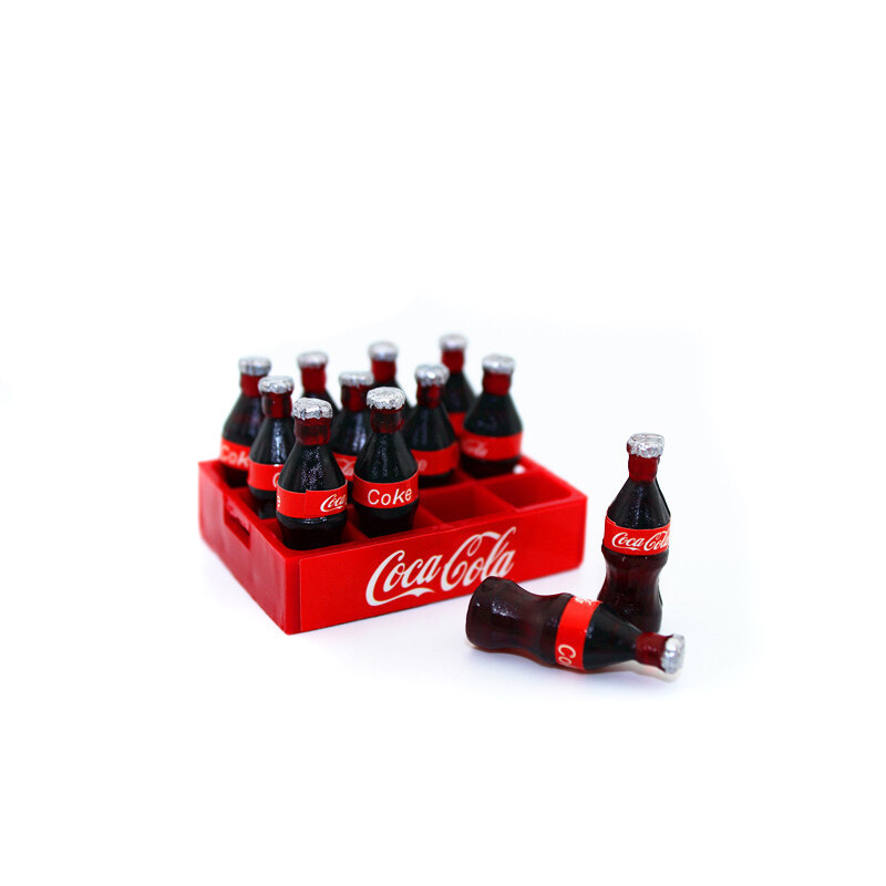 Mini 12 Coca-Cola coke Plastic Bottles With Case Miniatures Dollhouse Decorate