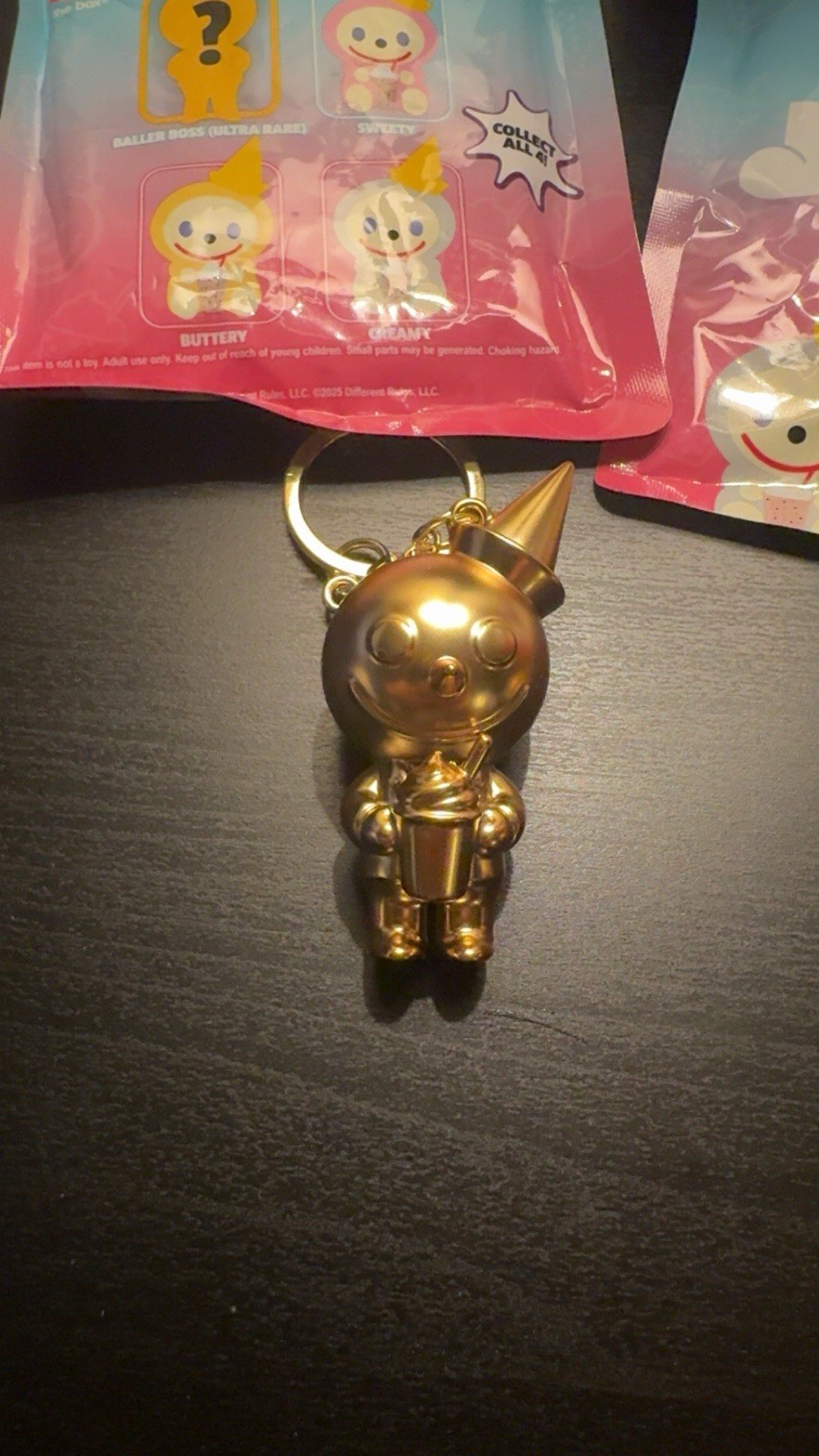 Jack in the Box Jumbo Back Charm Keychain Figure w/ Detachable Keyring, Gold