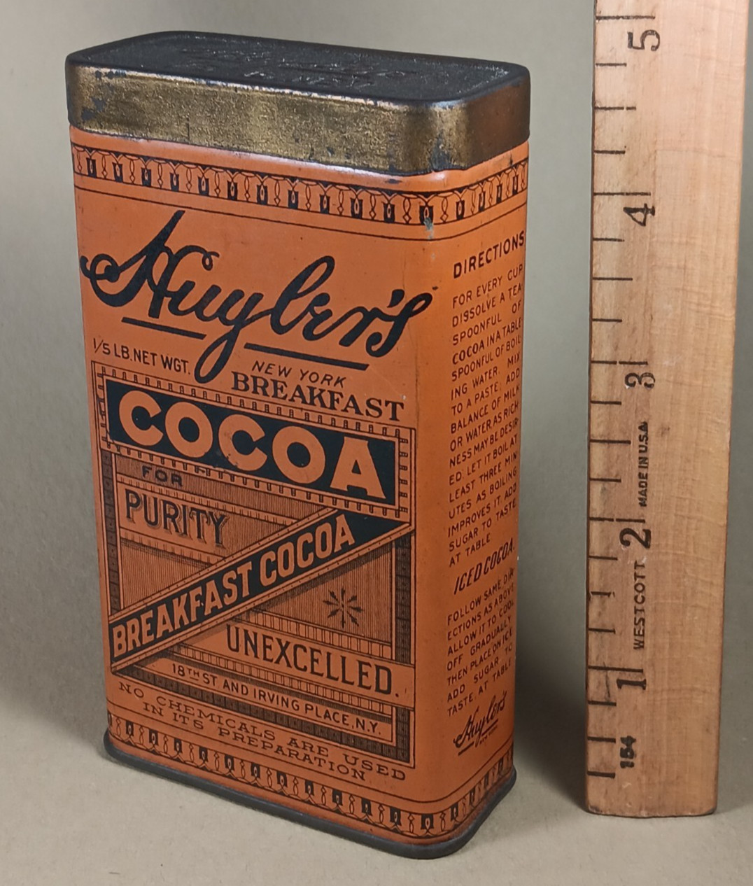 HUYLER’S COCOA – 1/5 lb. Tin – CLEAN! – Looks Unopened Still – Small Size