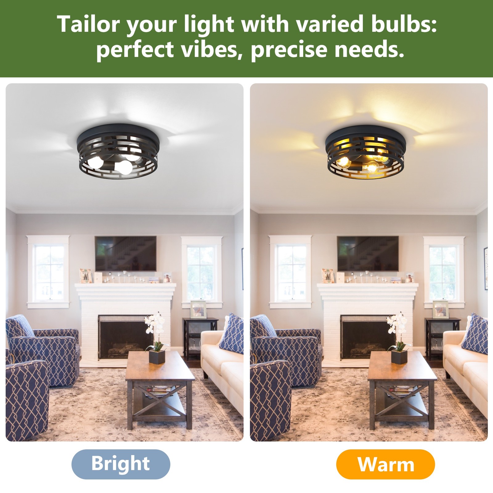 2-Pack 12.6″ Black Flush Mount Ceiling Light for Bedroom Kitchen Living Room
