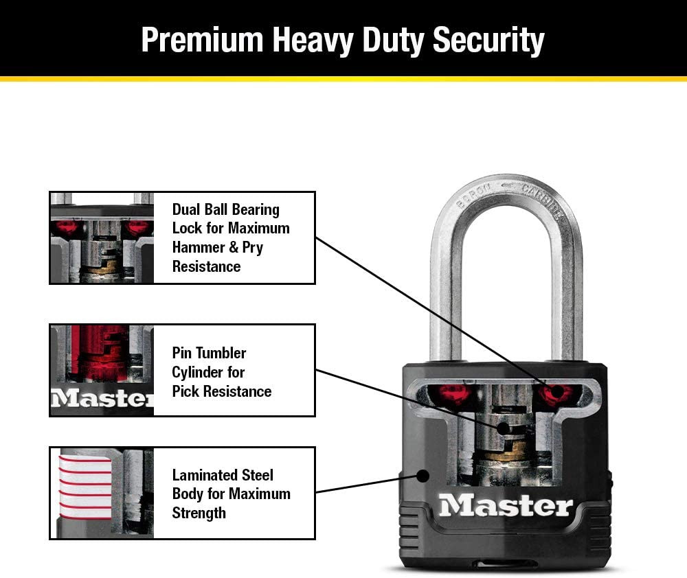 Black Outdoor Key Lock, Heavy Duty Weather Resistant Padlock with Cover, Keyed A