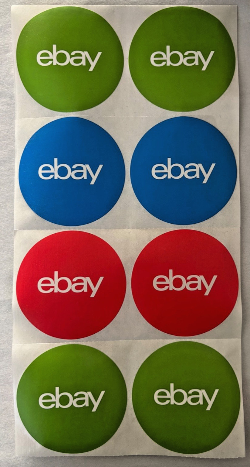 eBay Round Shaped Stickers Lot of 40 (24 Black White, 16 Red Blue Green)