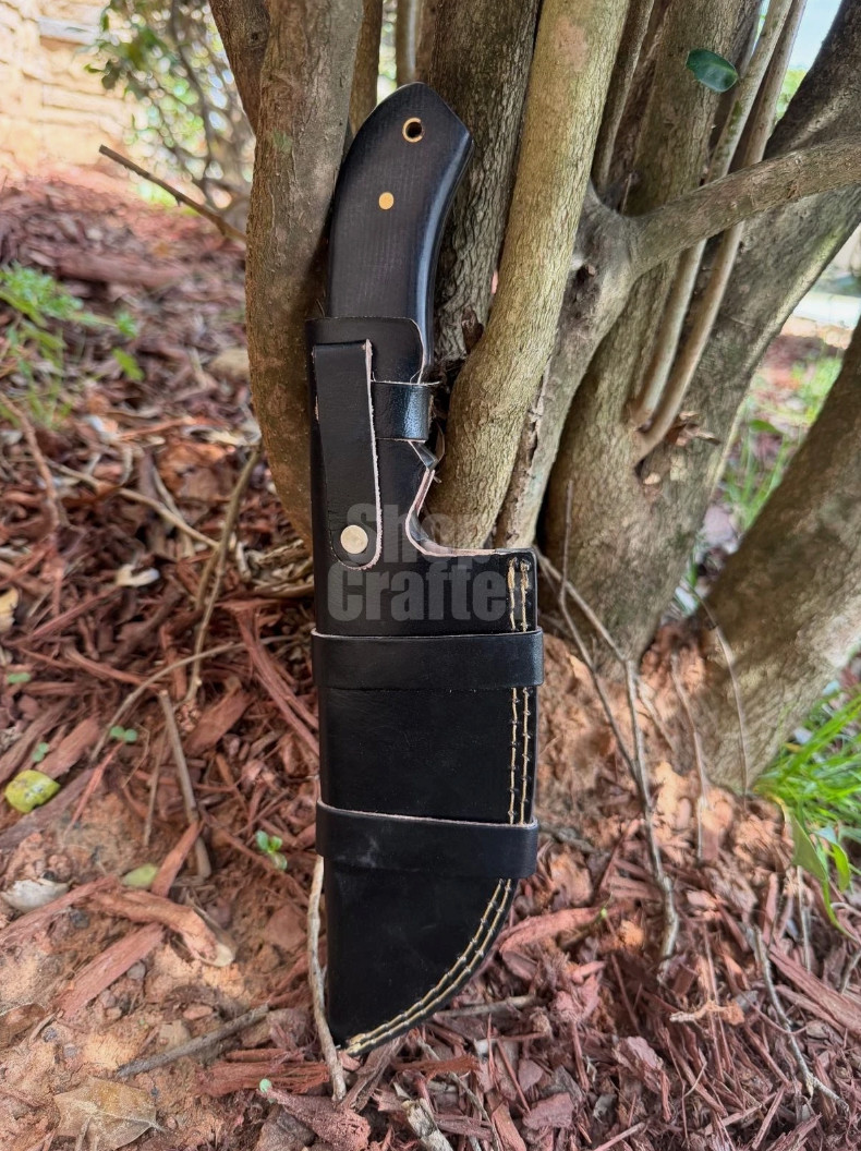 Forest Tracker Knife Black Linen Micarta Handle Sheath 62 HRC D2 Tool Steel