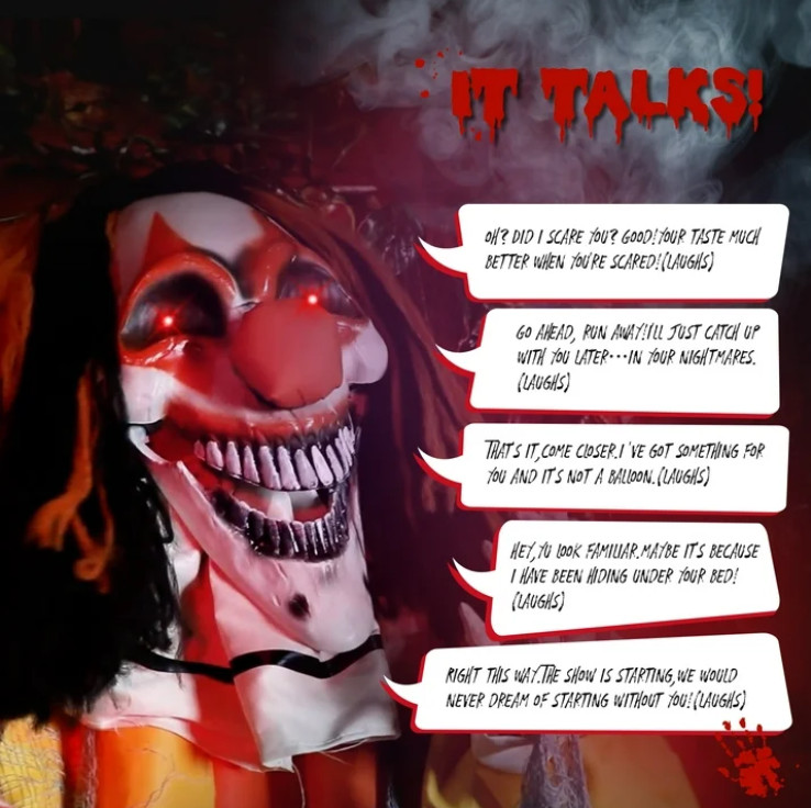 8.2FT Halloween Clown Red Light Eyes Manual Head Voice Control Room Decoration