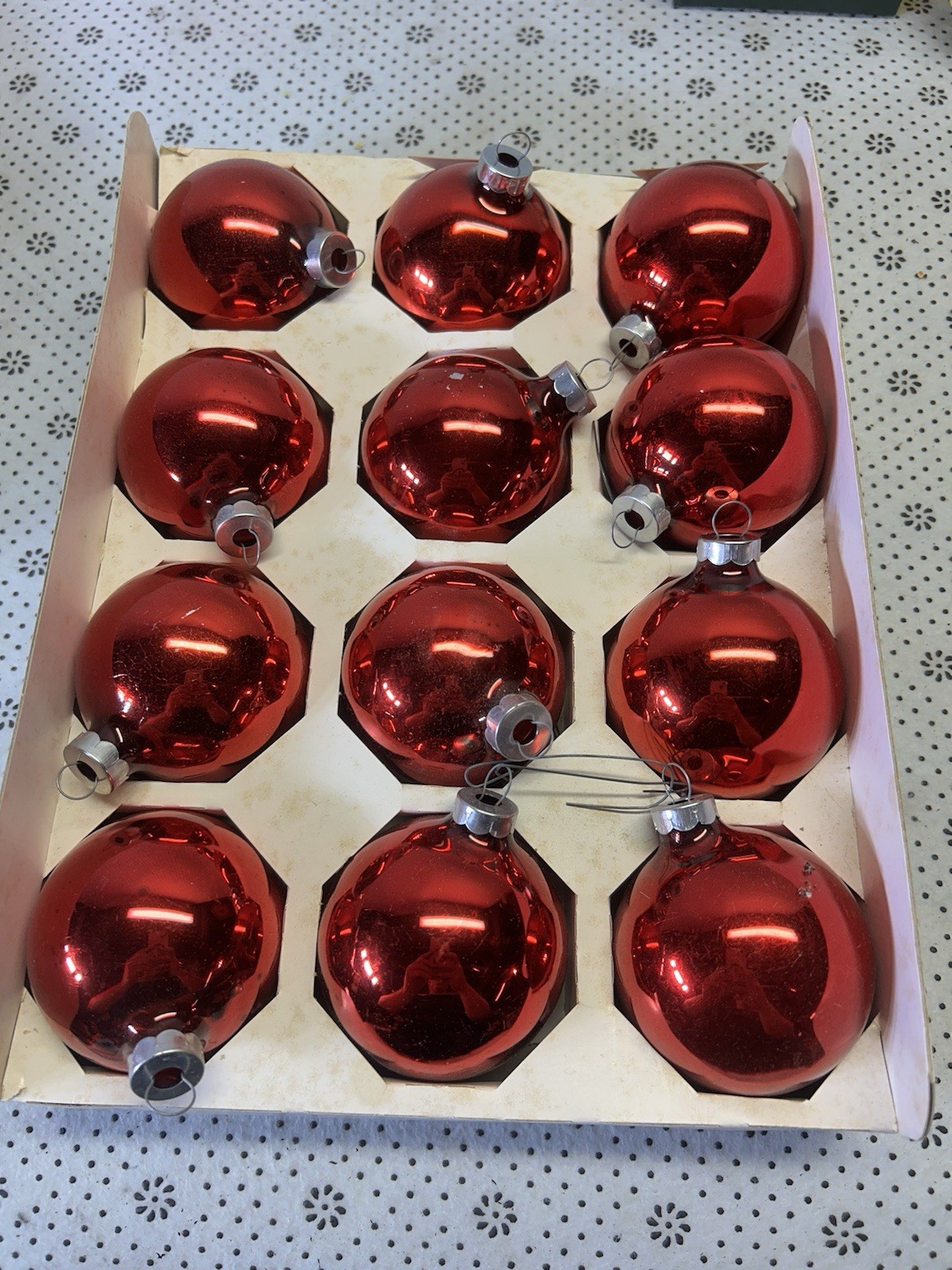 Vintage Christmas Ornaments Set 12pc Red Holly Great Value Made In USA
