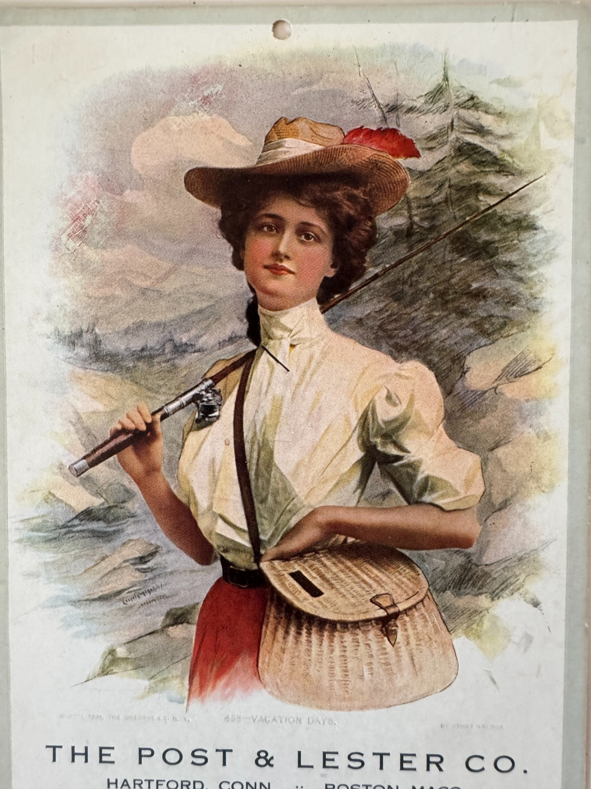 July 1908 Advertising Calendar Post & Lester Automobile Supplies Hartford woman