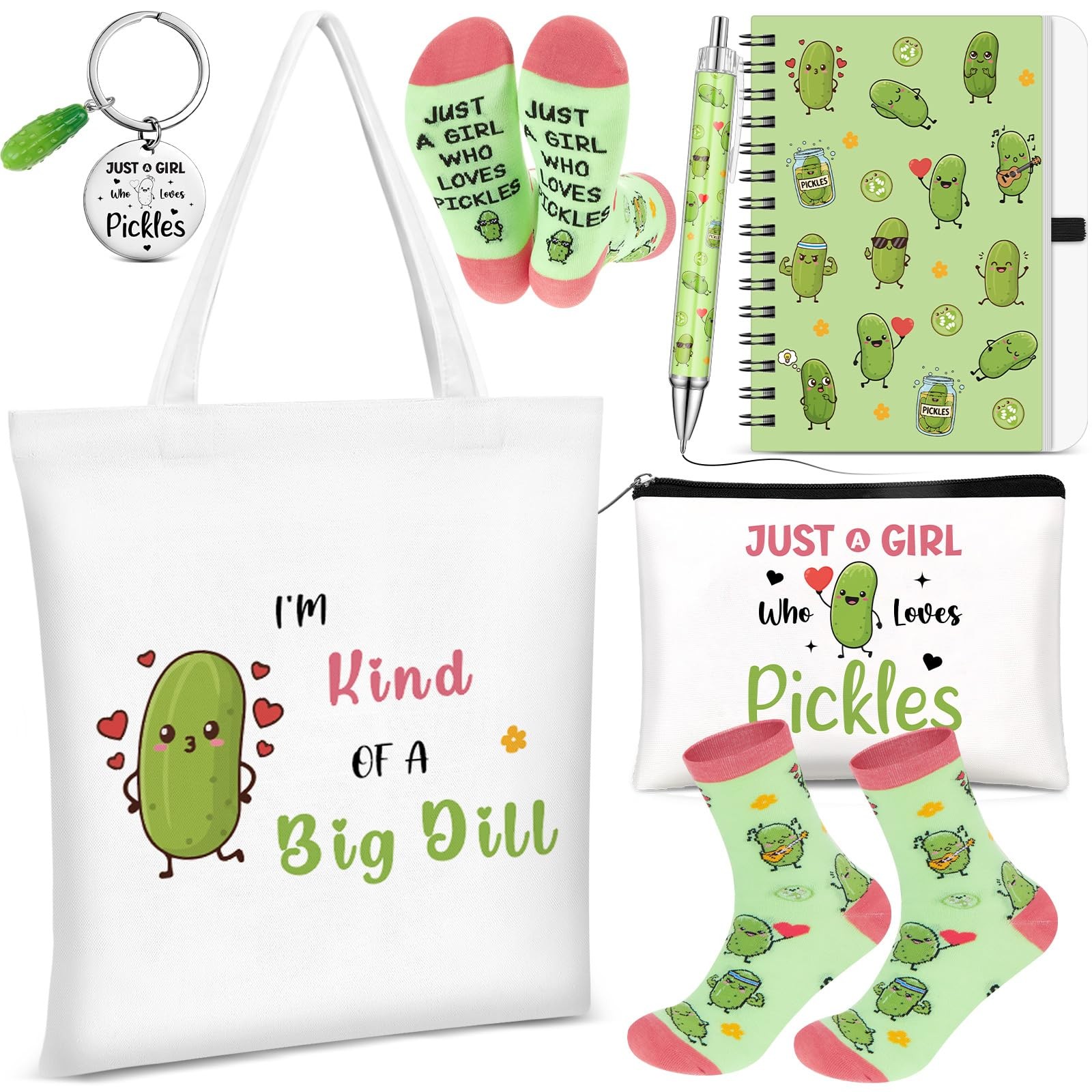 Gilprop 6 Pcs Pickle Gifts For Pickles Lovers Shopping Tote Bag Keychain