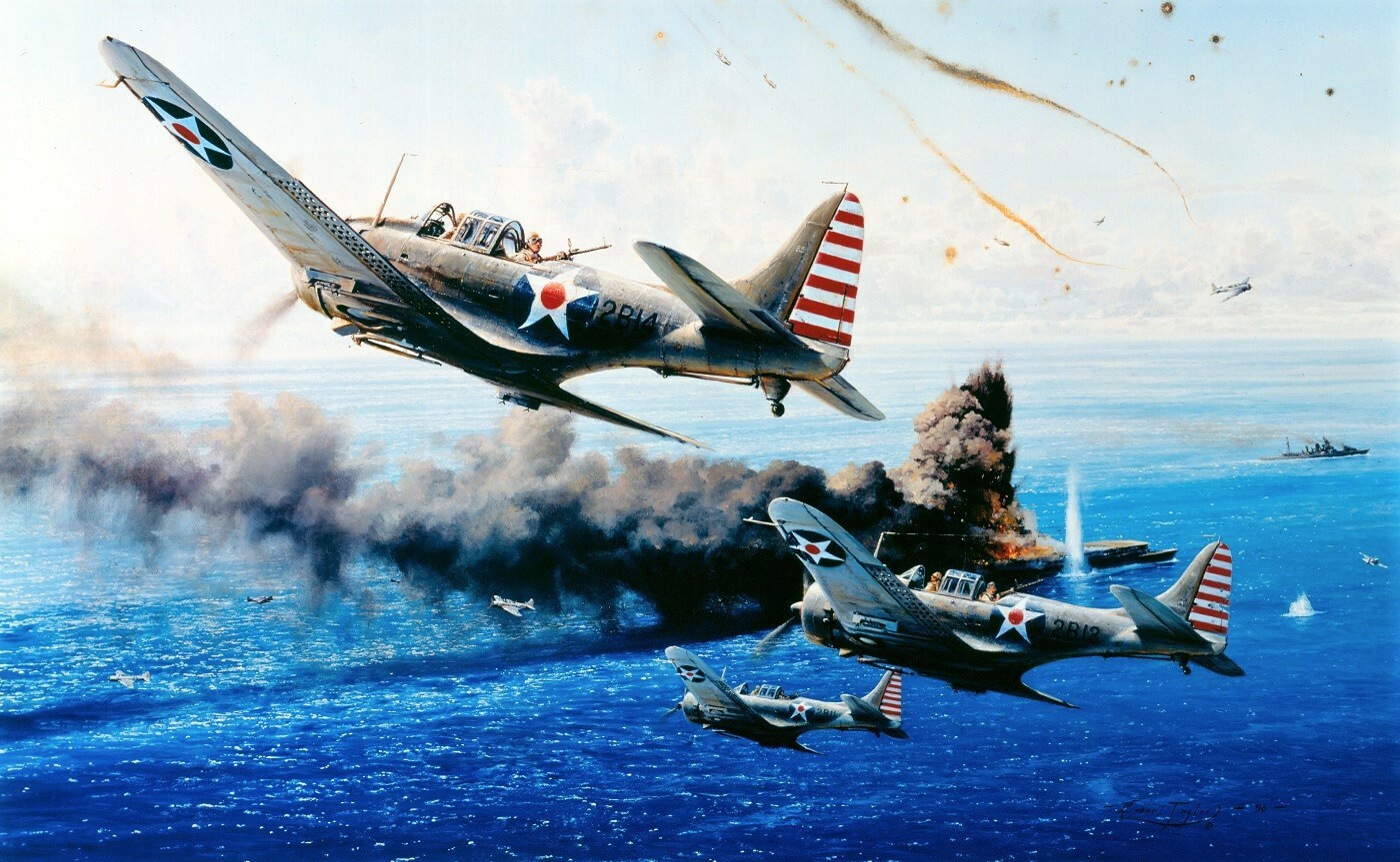 Battle of the Coral Sea by Robert Taylor signed by 5 WWII Dauntless Pilots
