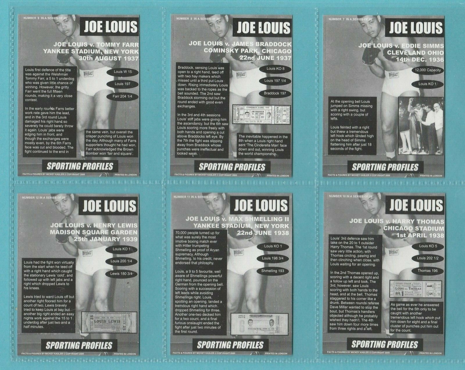 BOXING – SPORTING PROFILES – SET OF L 25 JOE LOUIS CARDS – 2000