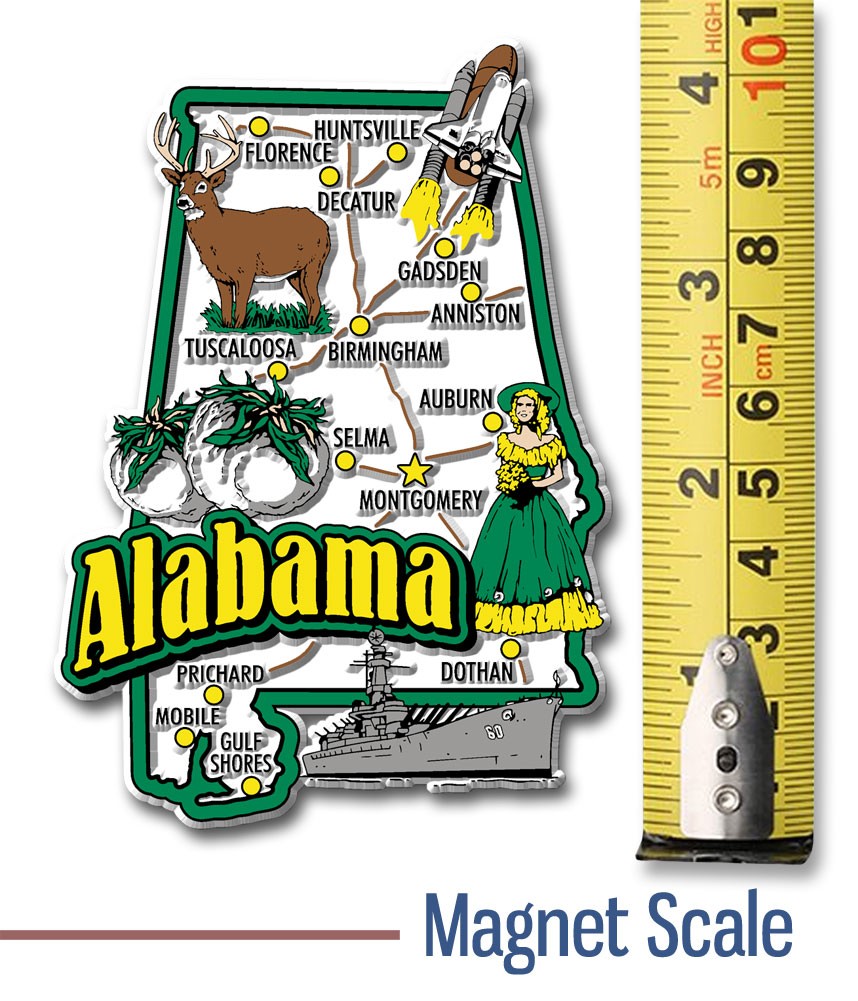 Alabama Six-Piece State Magnet Set by Classic Magnets, Includes 6 Designs