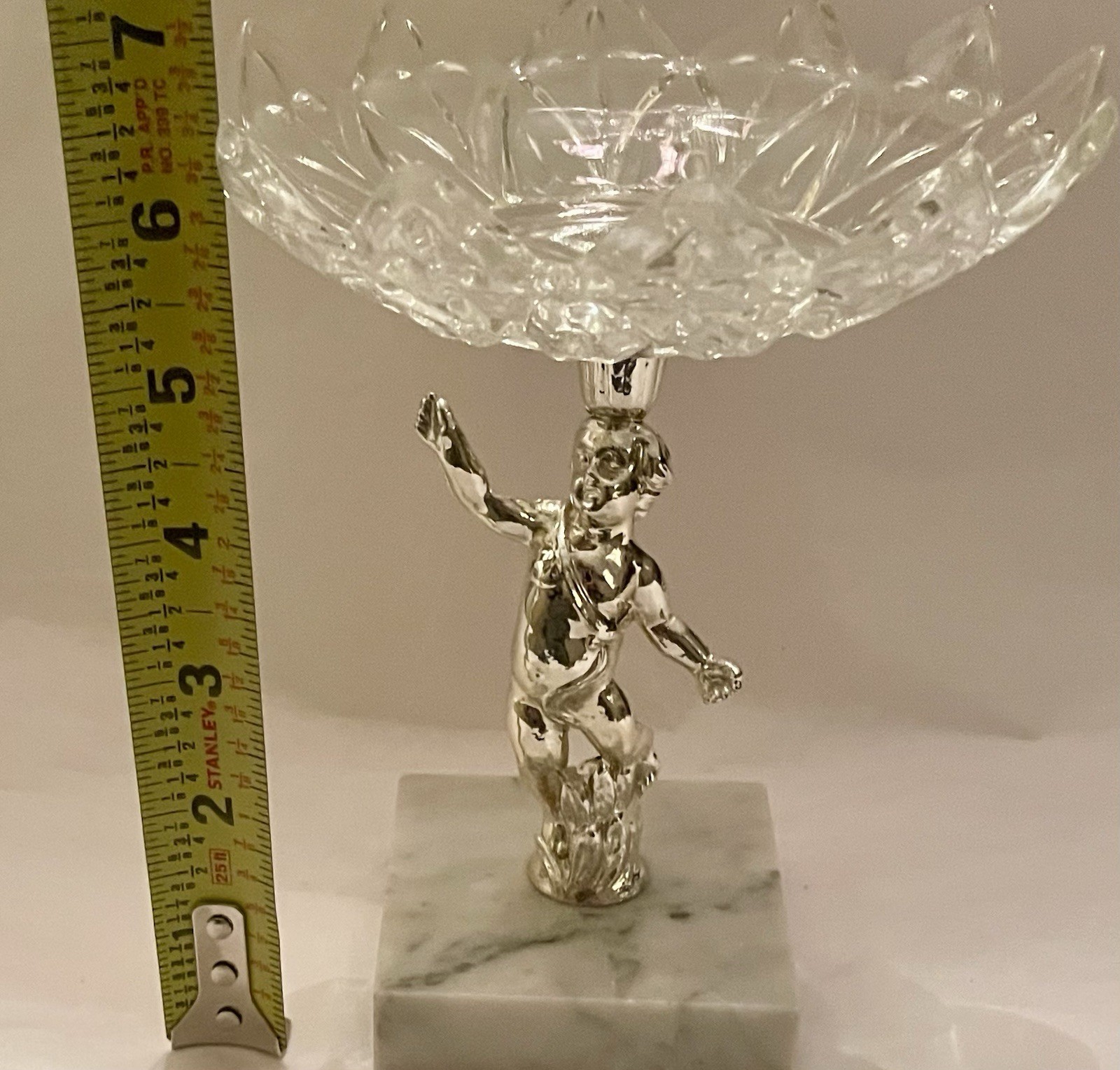 Regency Style Cherub Candy Trinket Dish Metal Figurine Marble Base Made In Italy