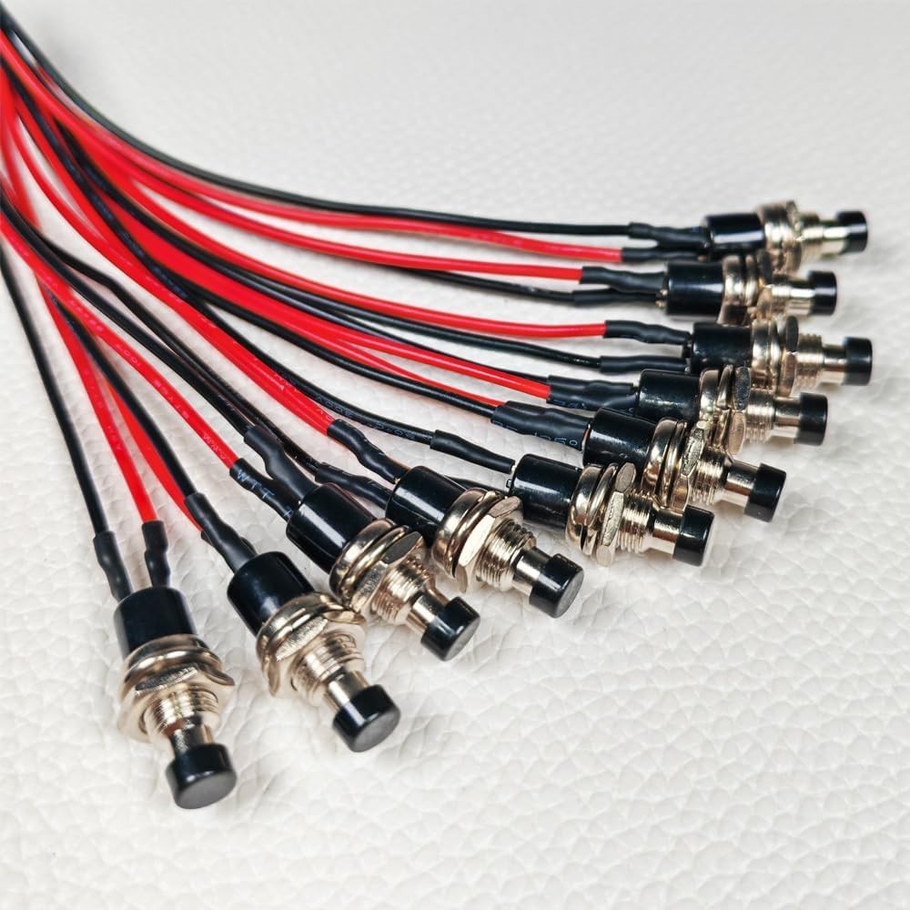 10PCS Prewired Mini Momentary Push Button Switch SPST NO 3V-230V 7mm Black