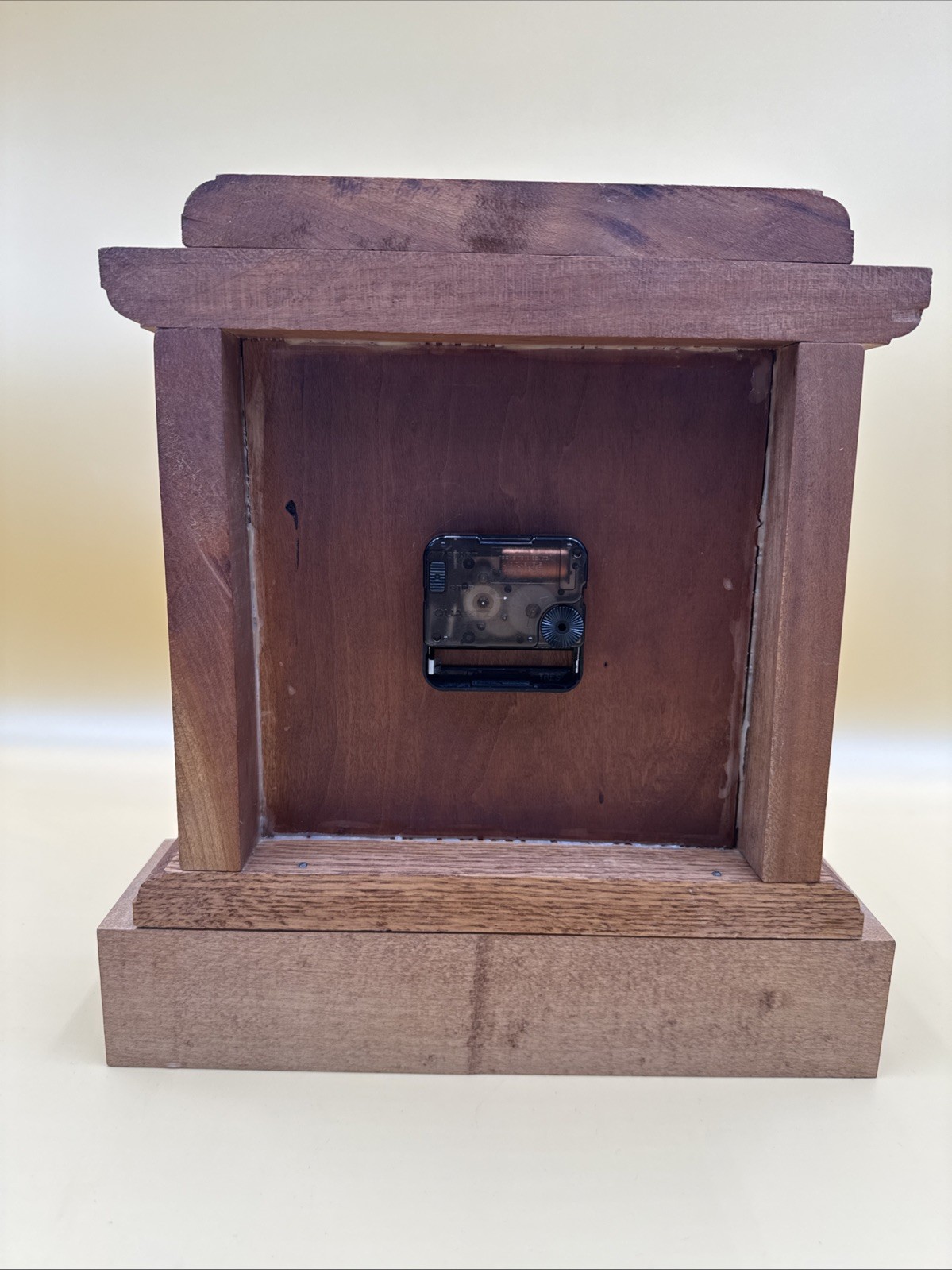 VINTAGE HANDMADE IN USA SOLID OAK MANTLE CLOCK TESTED AND WORKS!!!