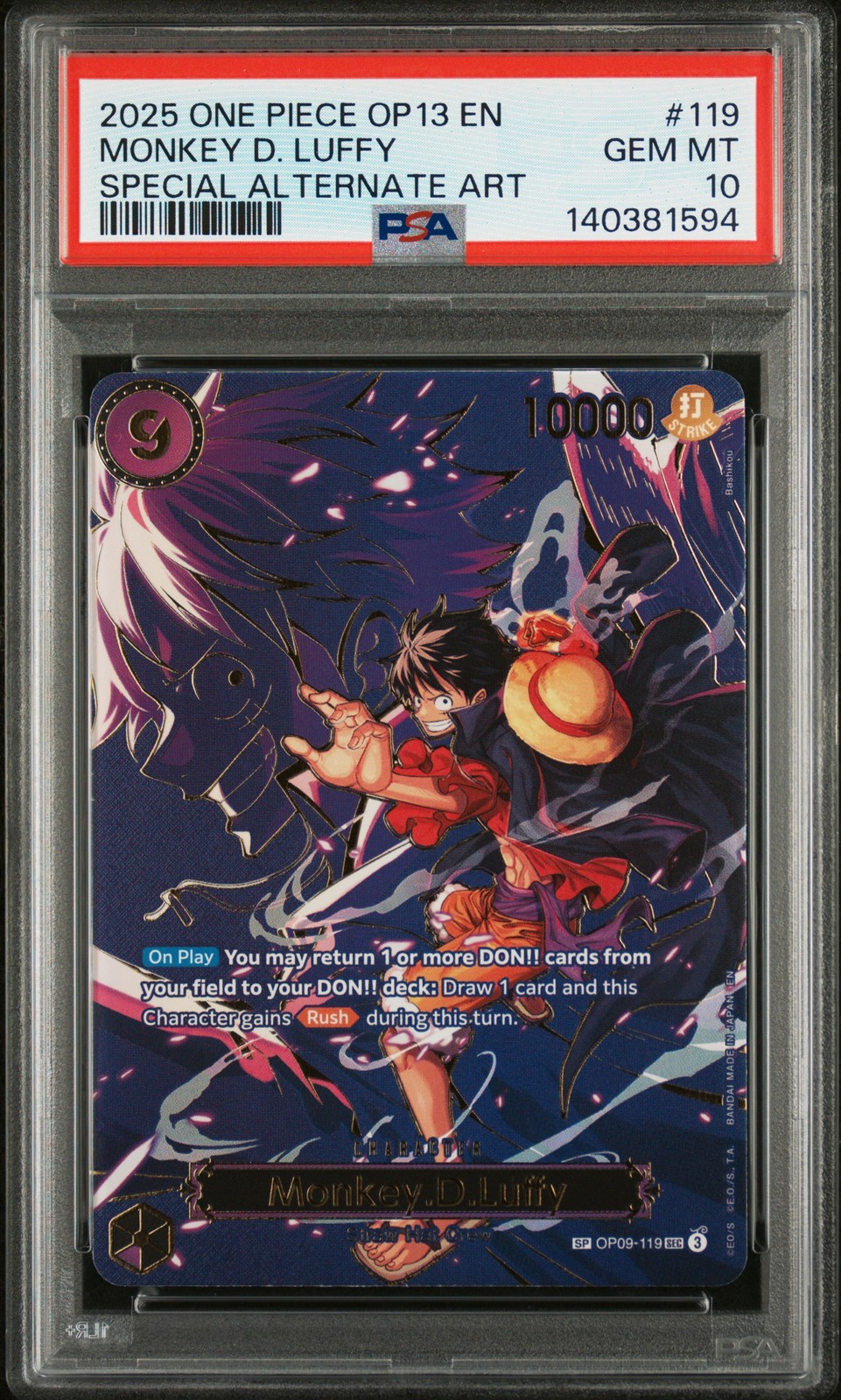 PSA 10 Monkey D. Luffy SP OP13 Special Alternate Art 119 One Piece O1