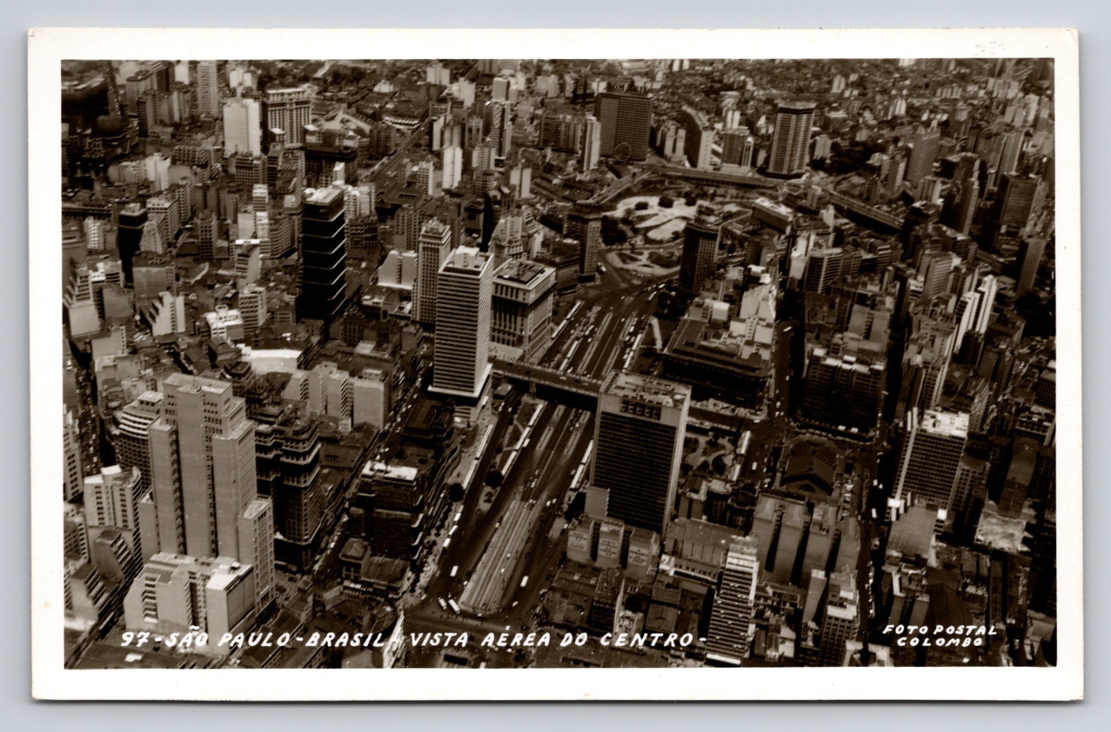 Aerial View of City Center Sao Paulo Brazil RPPC Photo Postcard