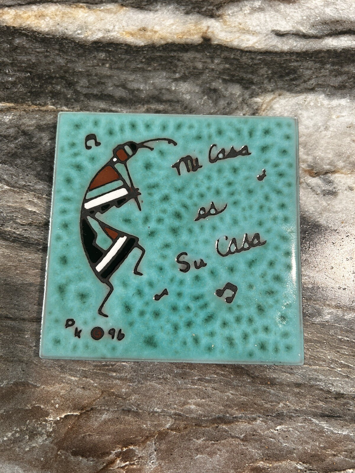 Cleo Teissedre Kokopelli Ceramic Tile Coaster Turquoise Southwest Decor Mi Casa