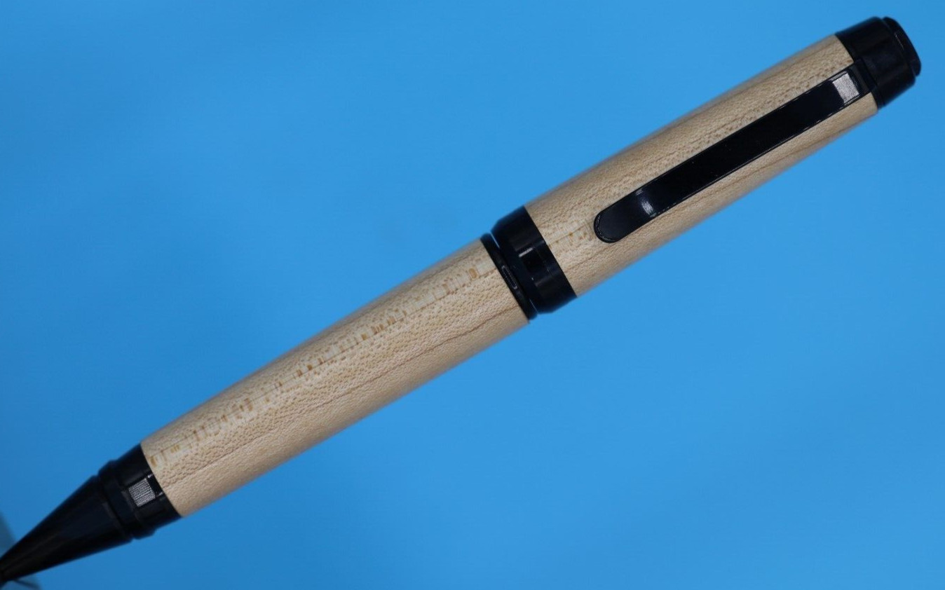 Premier Cigar Ballpoint Pen in Bright Black Trim and Maple Hardwood Body
