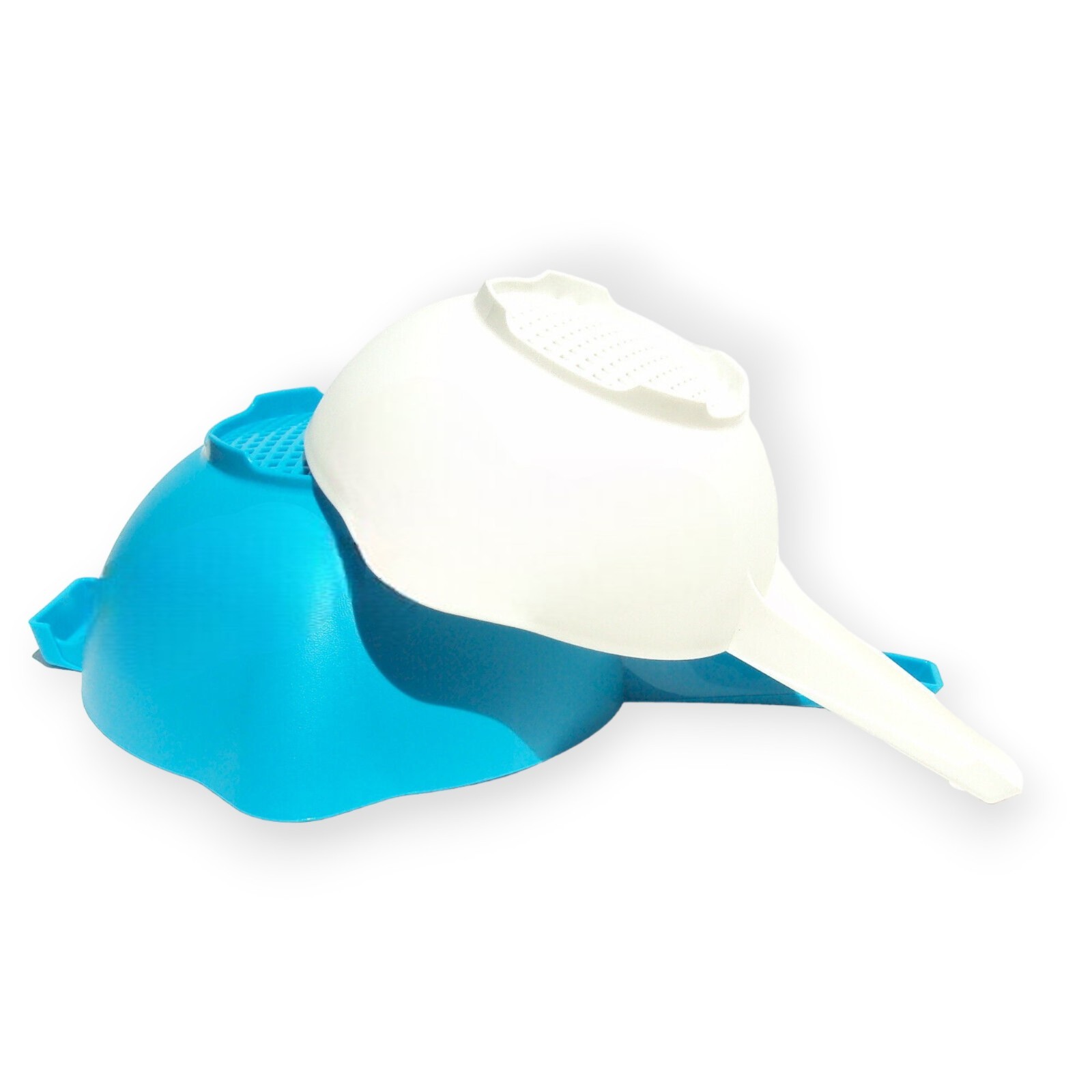 Tupperware 1 Qt and 2 Quart Colander Strainer with Handle White and Blue NEW!