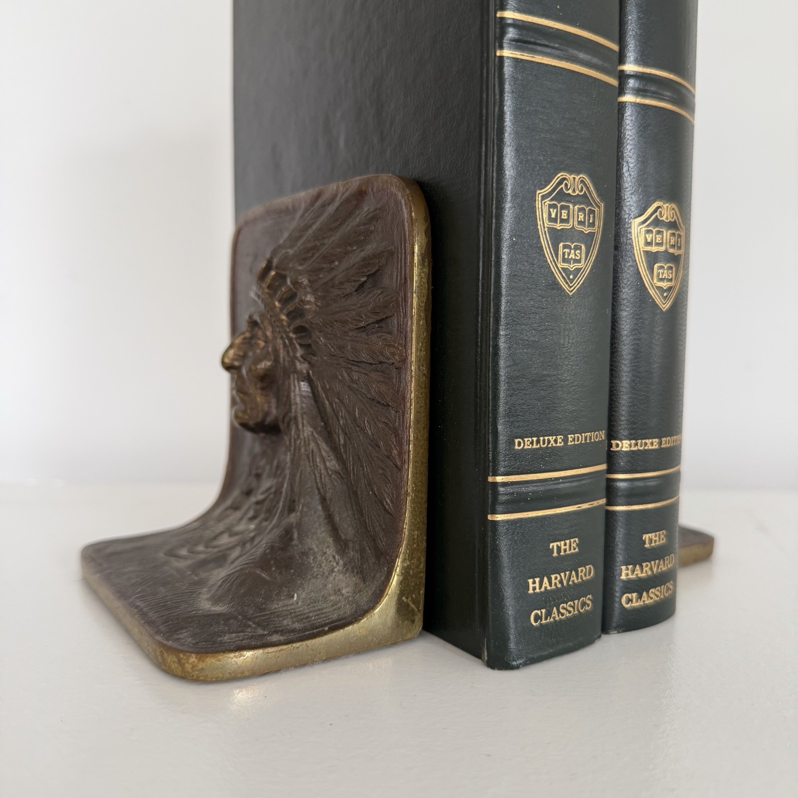 Vintage Native American Chief Bookends Heavy Solid Bronze Doorstop Monogram