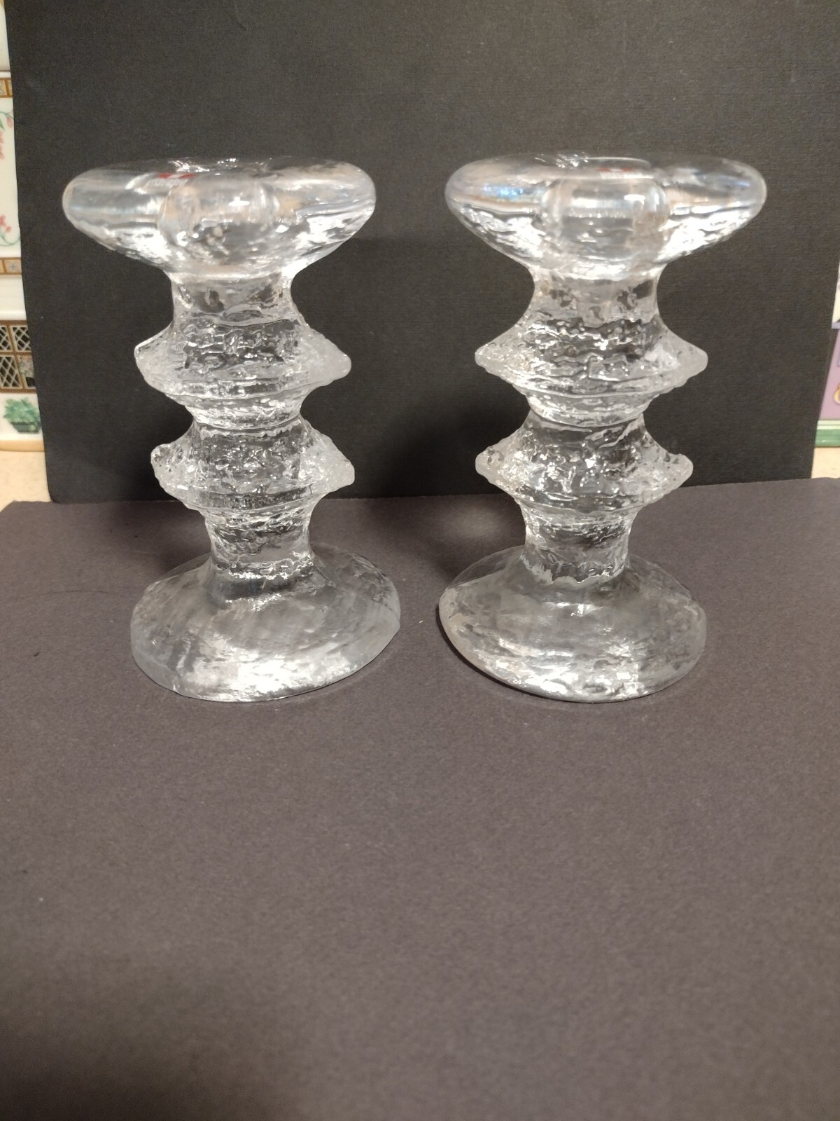 Iittala Festivo 2 Ring Glass Candlesticks Timo Sarpaneva Set of 2 – NEW