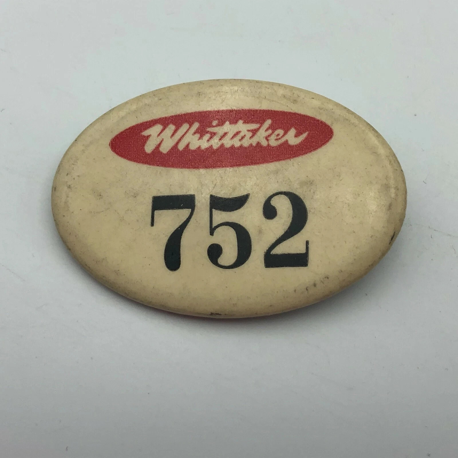 Whittaker Employee ID Badge Button Pinback Pin Advertising Vintage No. 752