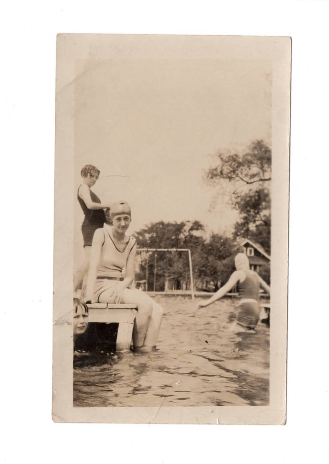 1930s Camp Resort Swimming Pool Real Photo Swing Bathing Suit 4.5×2.7 VTG VELOX