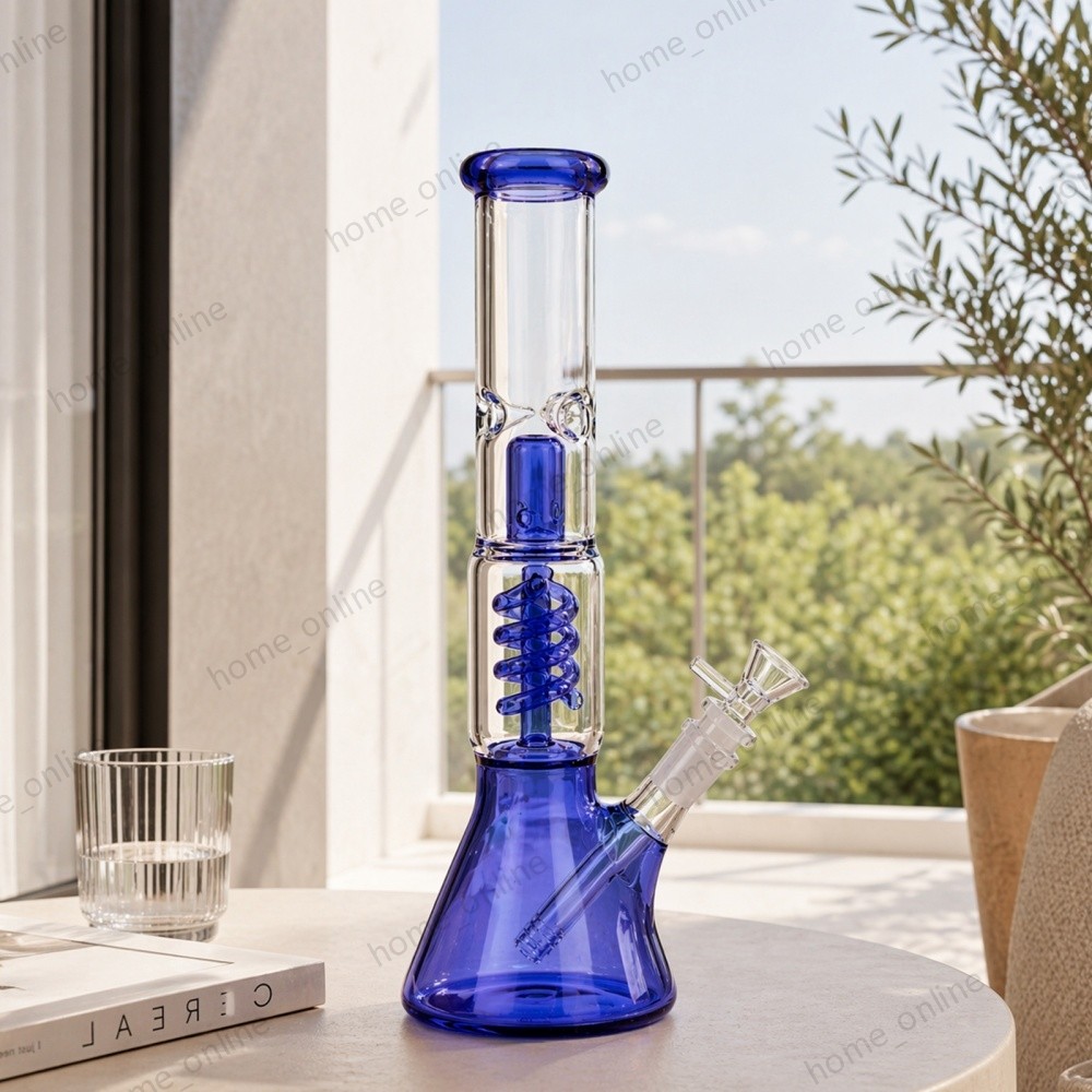 12in Heavy Glass Bong Percolate Bongs Smoking Hookah Water Pipe 14.5mm Bowl Blue