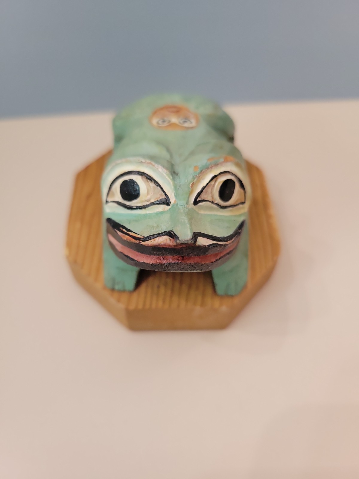 ALASKA SPIRIT FROG Hand Carved & Painted Wood Statue Happiness Sunshine signed