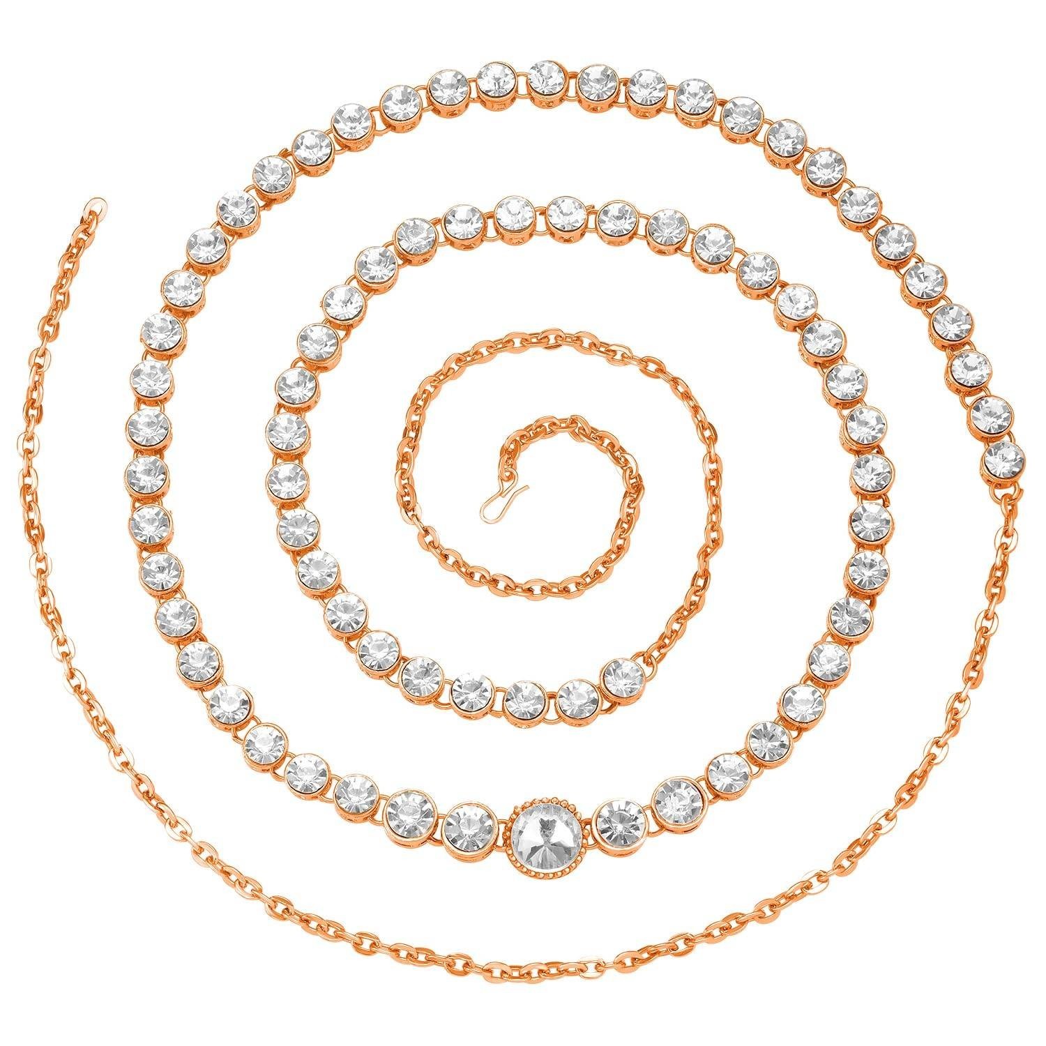 Diamond Studded Belly Waist Chain Stylish Kamarbandi in 18K Rose Gold Over Girls