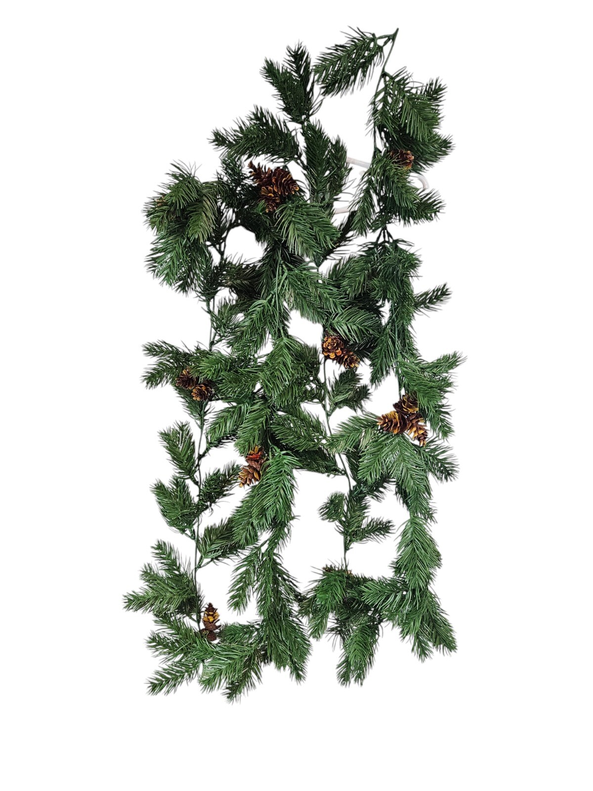 Realistic Real Touch Plastic Pine Needle Garland with Pine Cones 6.5 Foot