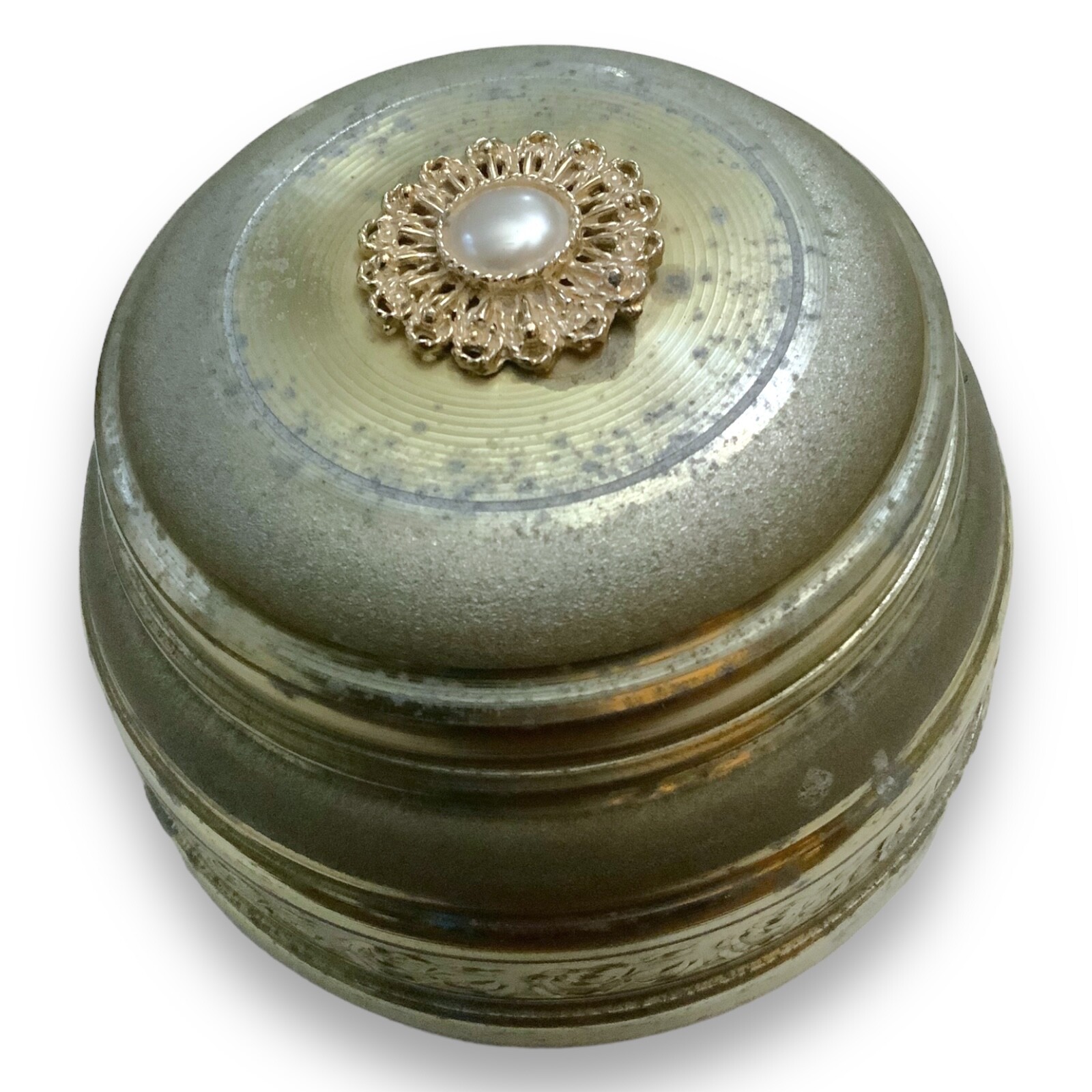 VINTAGE ANTIQUE POWDER MUSIC BOX silver/gold tone