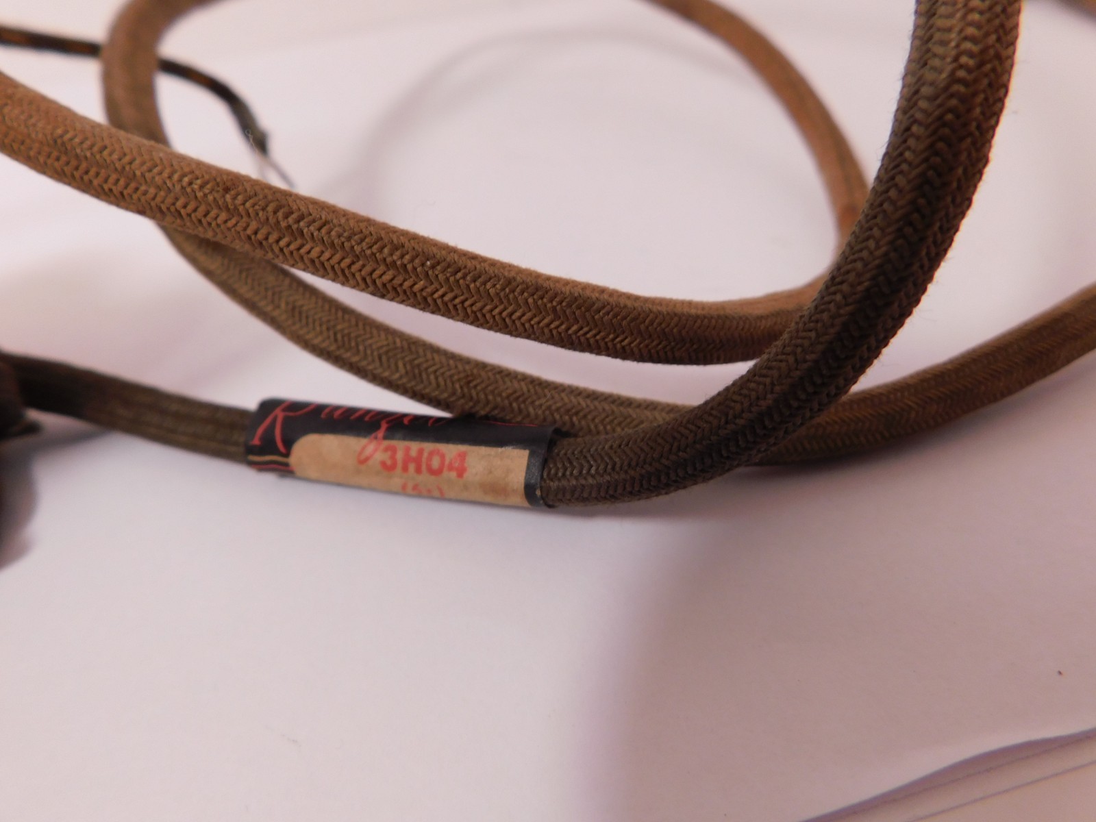 Original Used marked Runzel 3 Cond Brown Cloth Handset Cord 38″ Long Some Fading