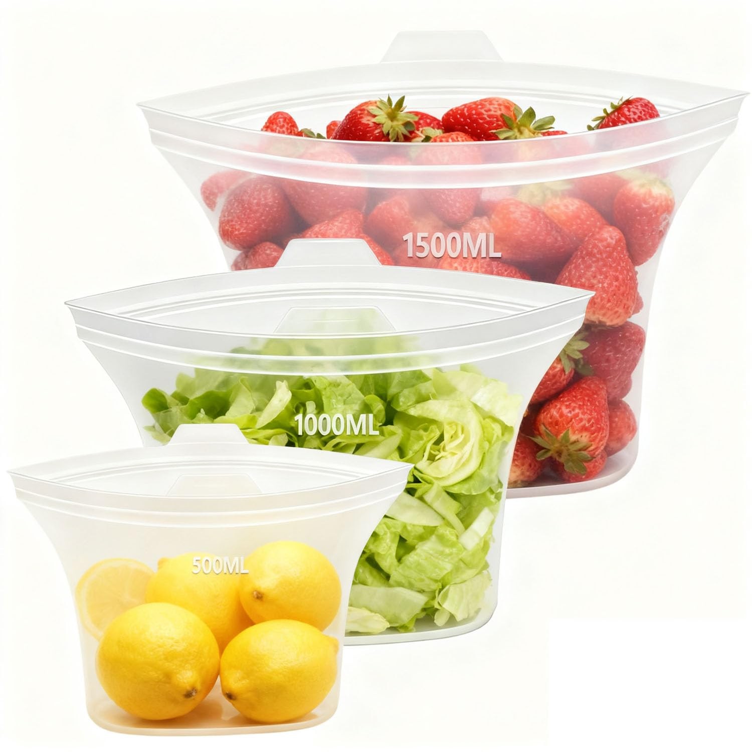 Food Grade Reusable 9.72″ x 6.85″ x 1.38″ (Large, 51oz/1500ml), Clear