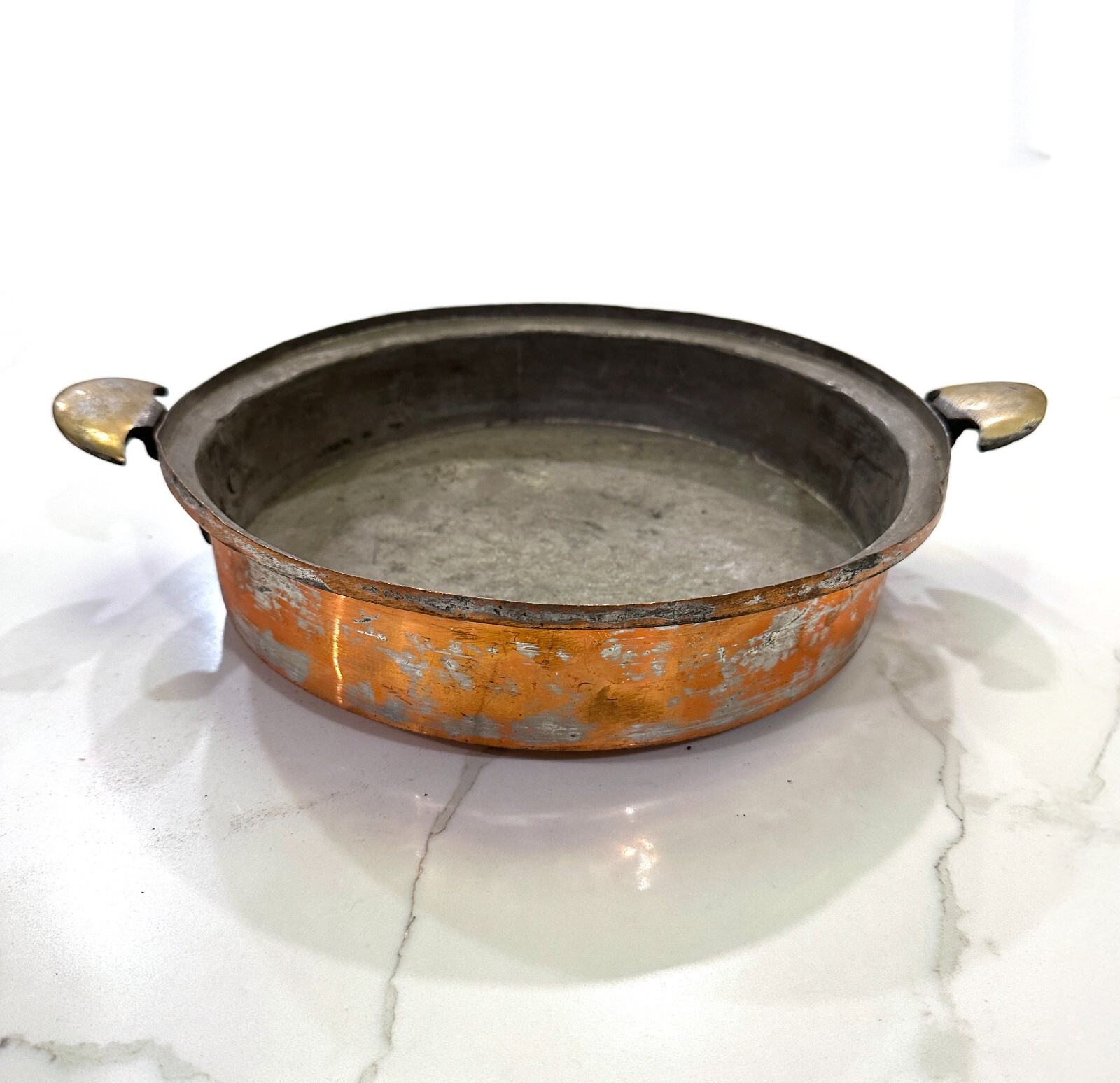 Antique Farmhouse 10.5 IN Copper Griddle Pan with Handles Made in Turkey