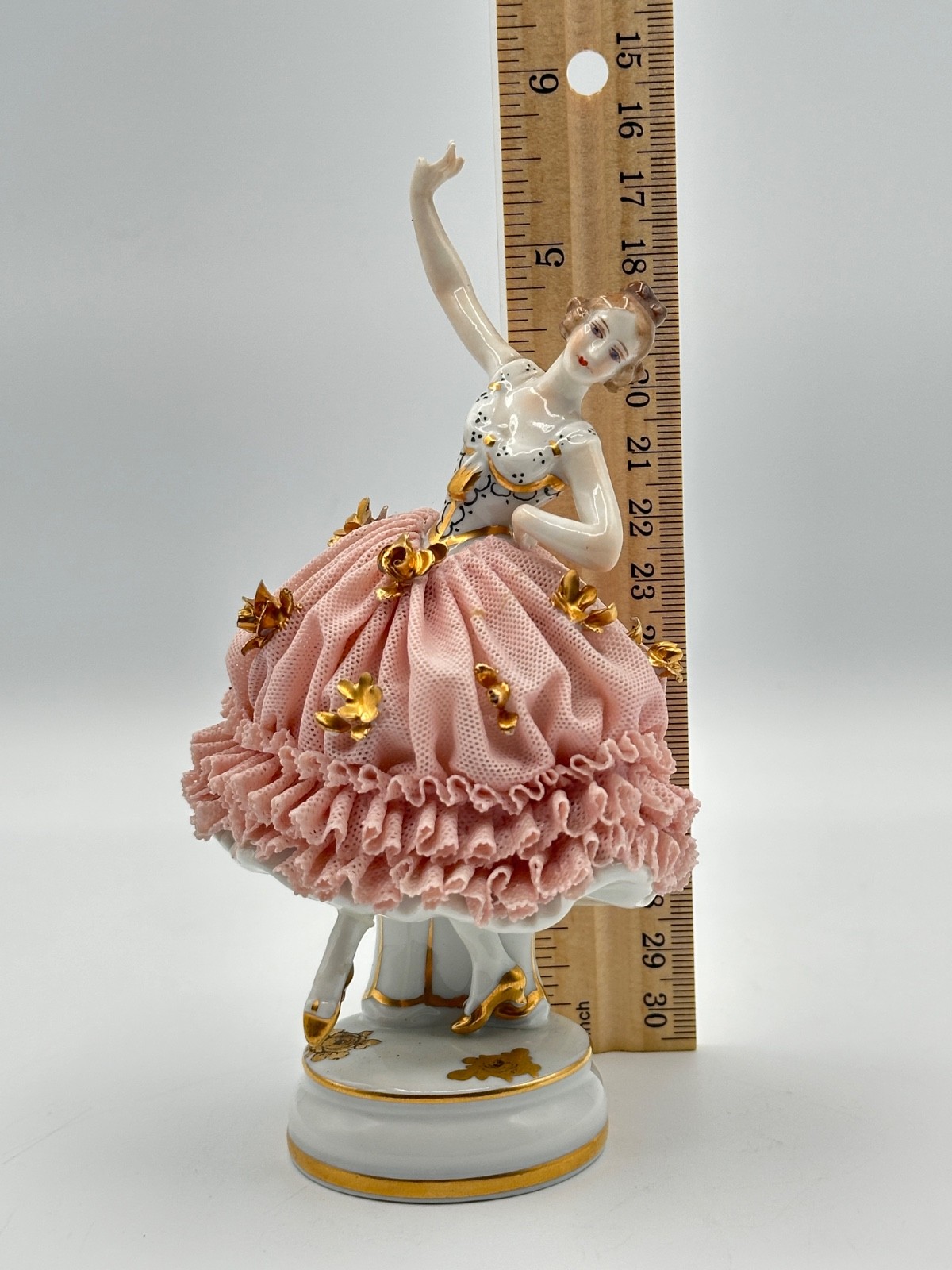 Muller Volkstedt Germany Dresden Lace Porcelain Ballerina Figurine 6”
