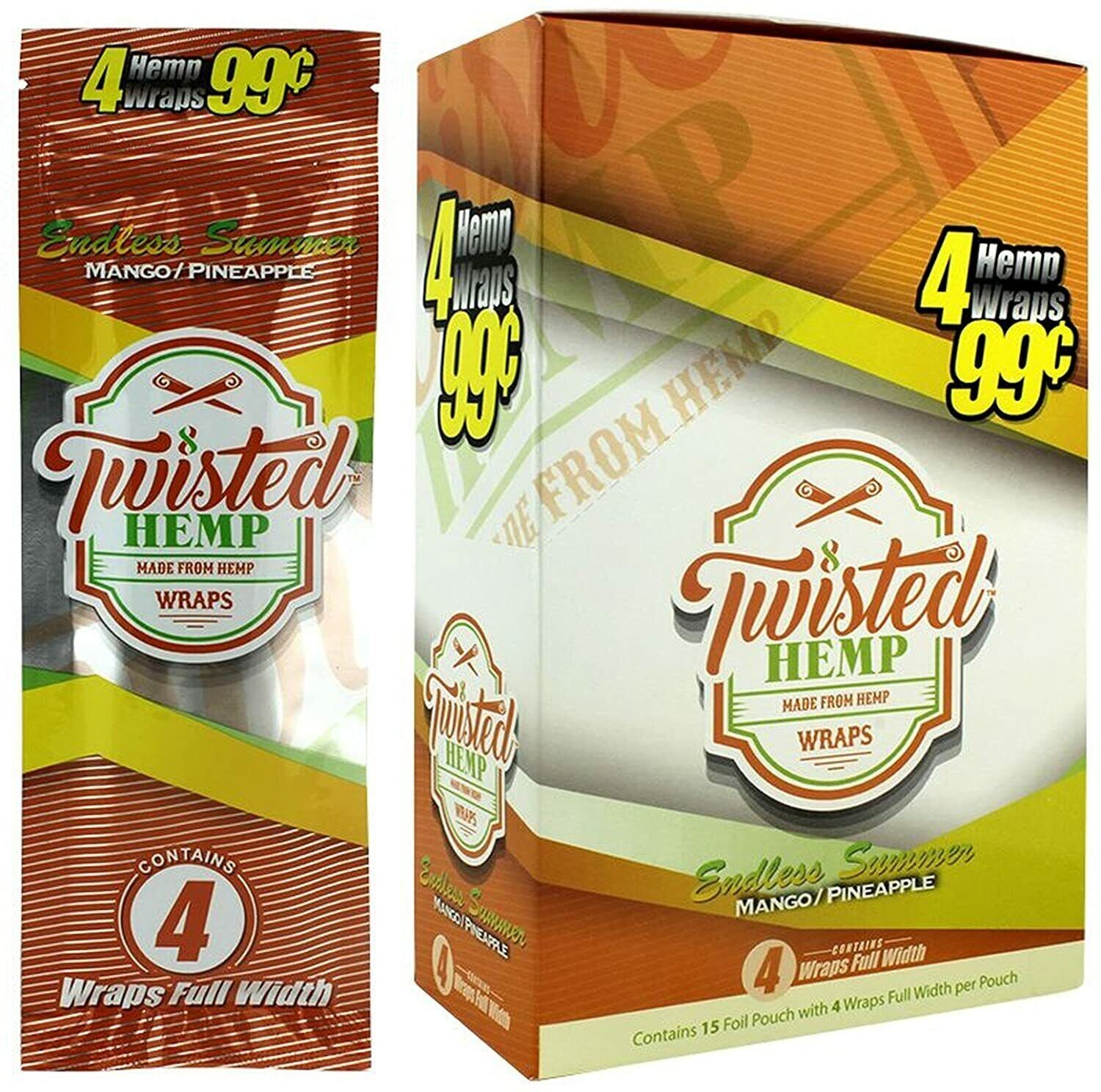 😎TWISTED WRAPS 4 LEAF PACK🔥15 COUNT BOX💚60 ROLLING PAPERS💛MANGO/PINEAPPLE