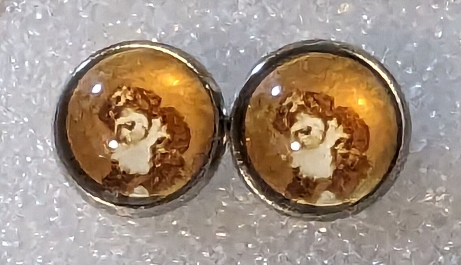 Doodle Poodle Brown & White Dog Round Silver Alloy Post Stud Earrings Jewelry