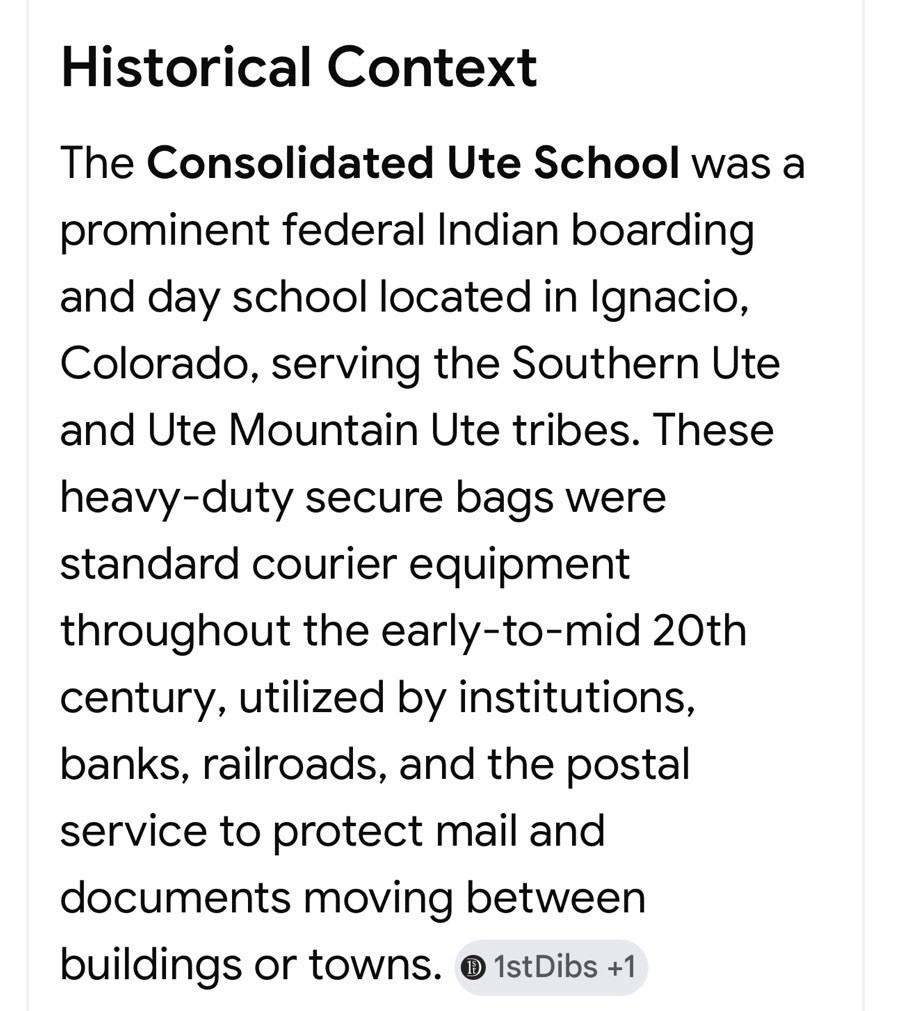Antique 1920’s UTE Colorado Indian School Mail Bag Gold Bond *RARE