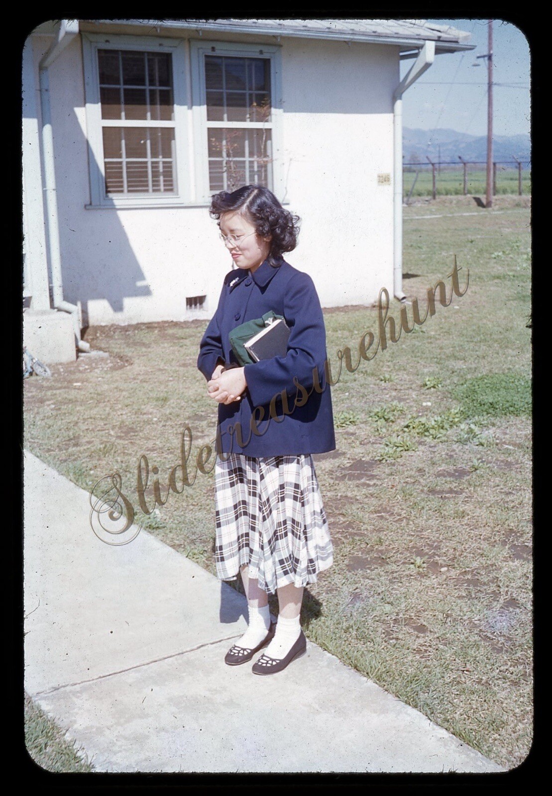 Young Woman Glasses Japan 35mm Slide 1950s Red Border Kodachrome