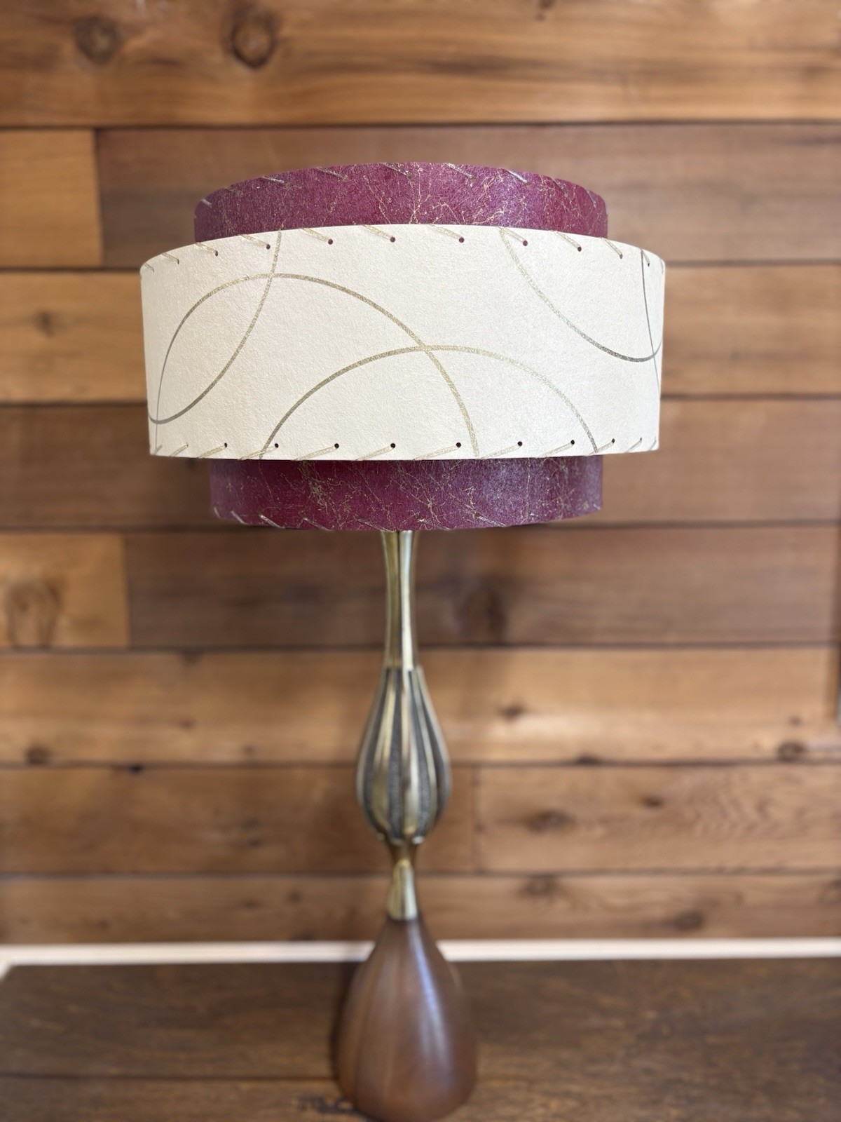 Mid Century Vintage Style 3 Tier Fiberglass Lamp Shade Modern Burgundy Ivory