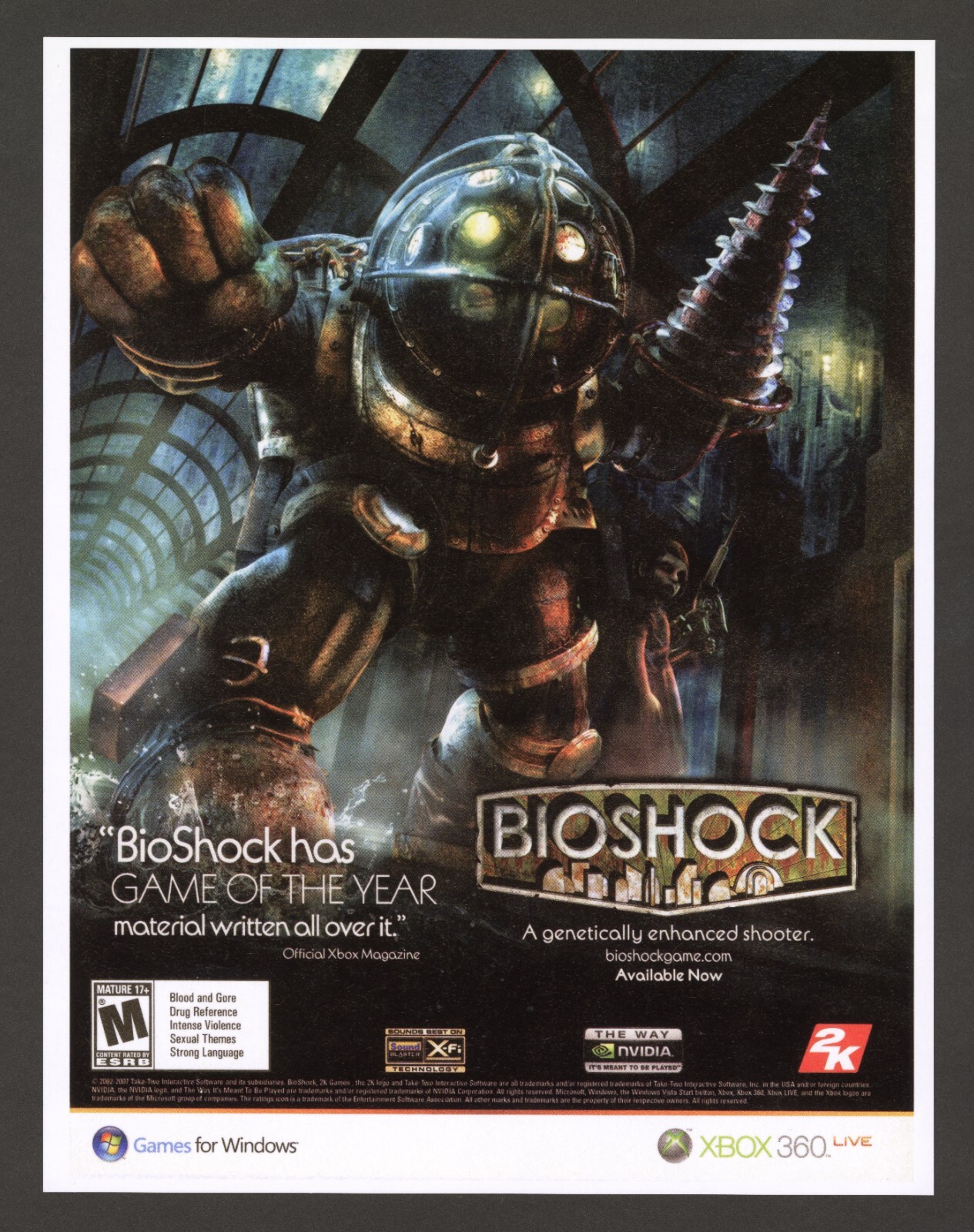 Bioshock 1 Xbox 360 PC PS3 2007 Game Promo Ad Wall Art Print Poster – Glossy