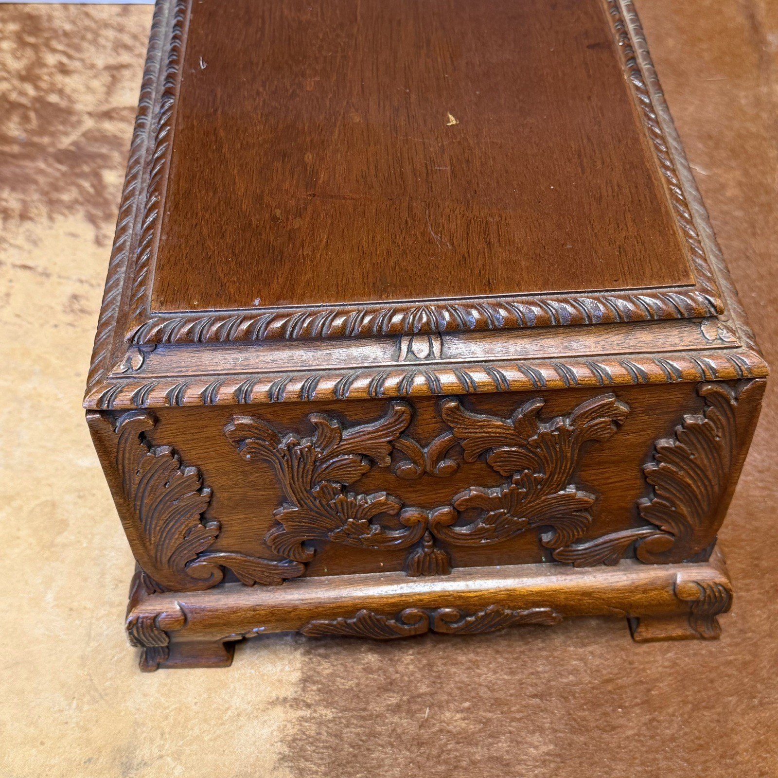 Maitland Smith Vintage Mahogany & Carving Jewelry Box, Large, Antique