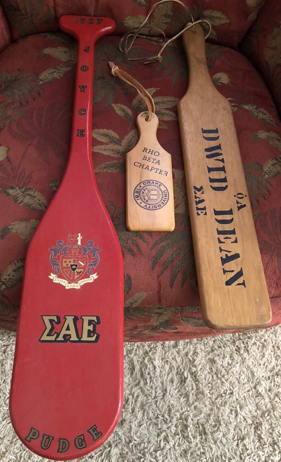 Vintage 1954-1957 Drake University Paddles Sorority Fraternity Set Of 3