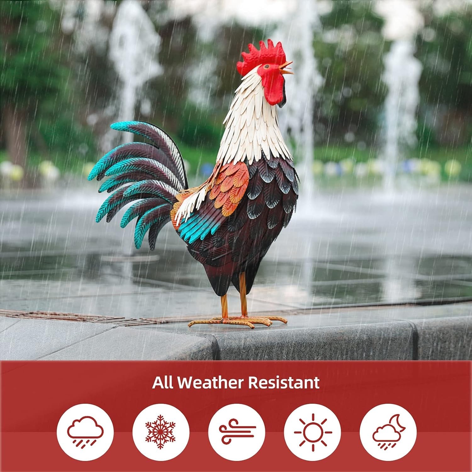 Weather-Resistant Metal Chicken Yard Statue\