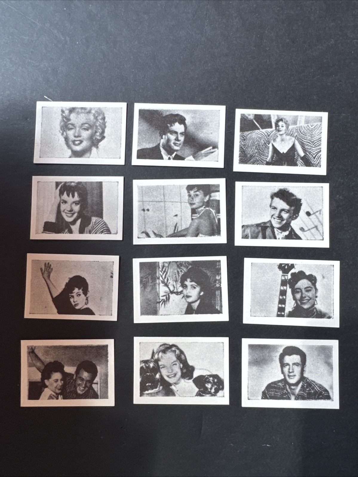 Movie Stars of 1950s collector trading card set of 12 Monroe Hudson Bardot Wood